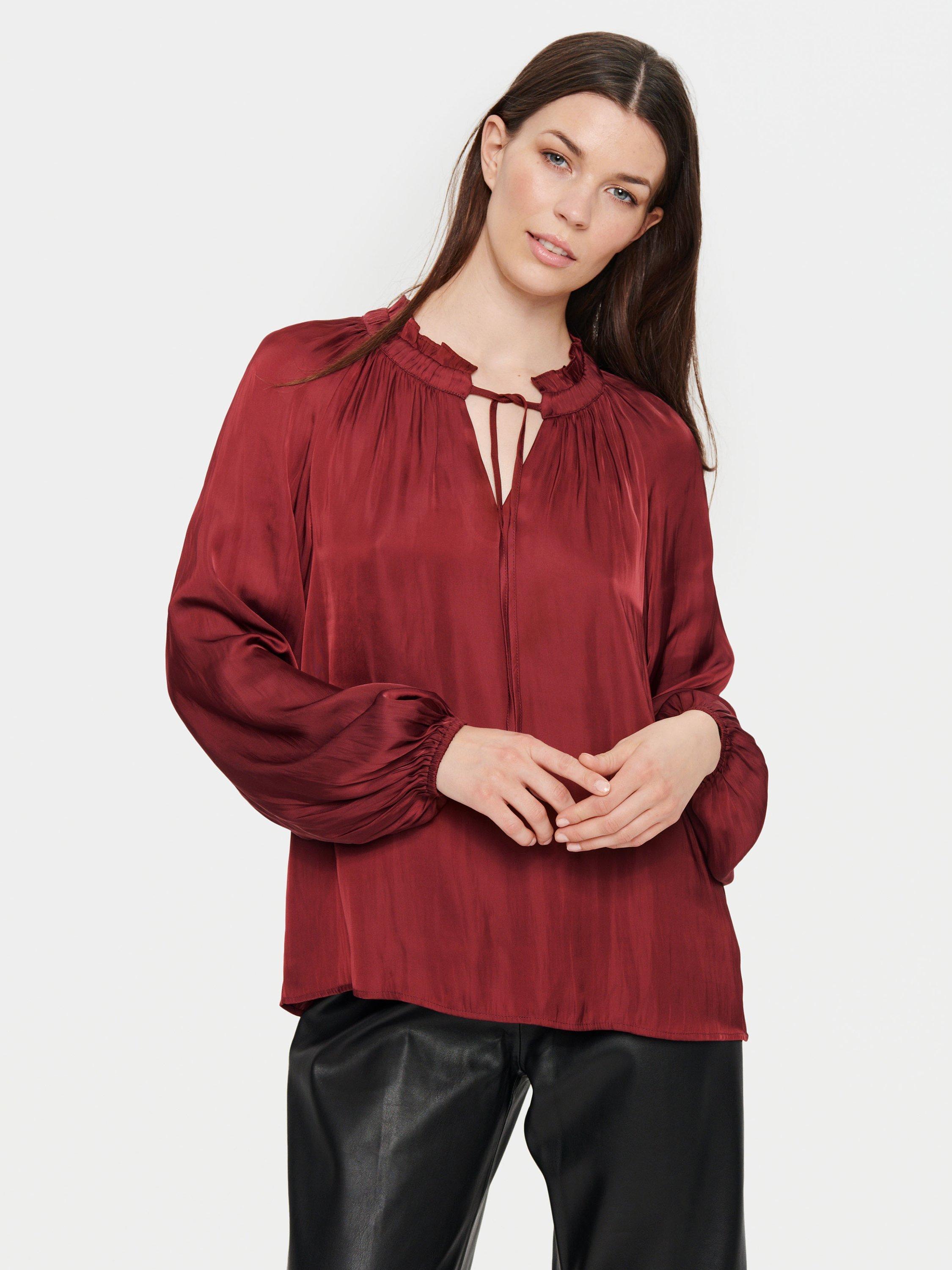 Saint Tropez Biora Tie Neck Blouse, Tawny Port