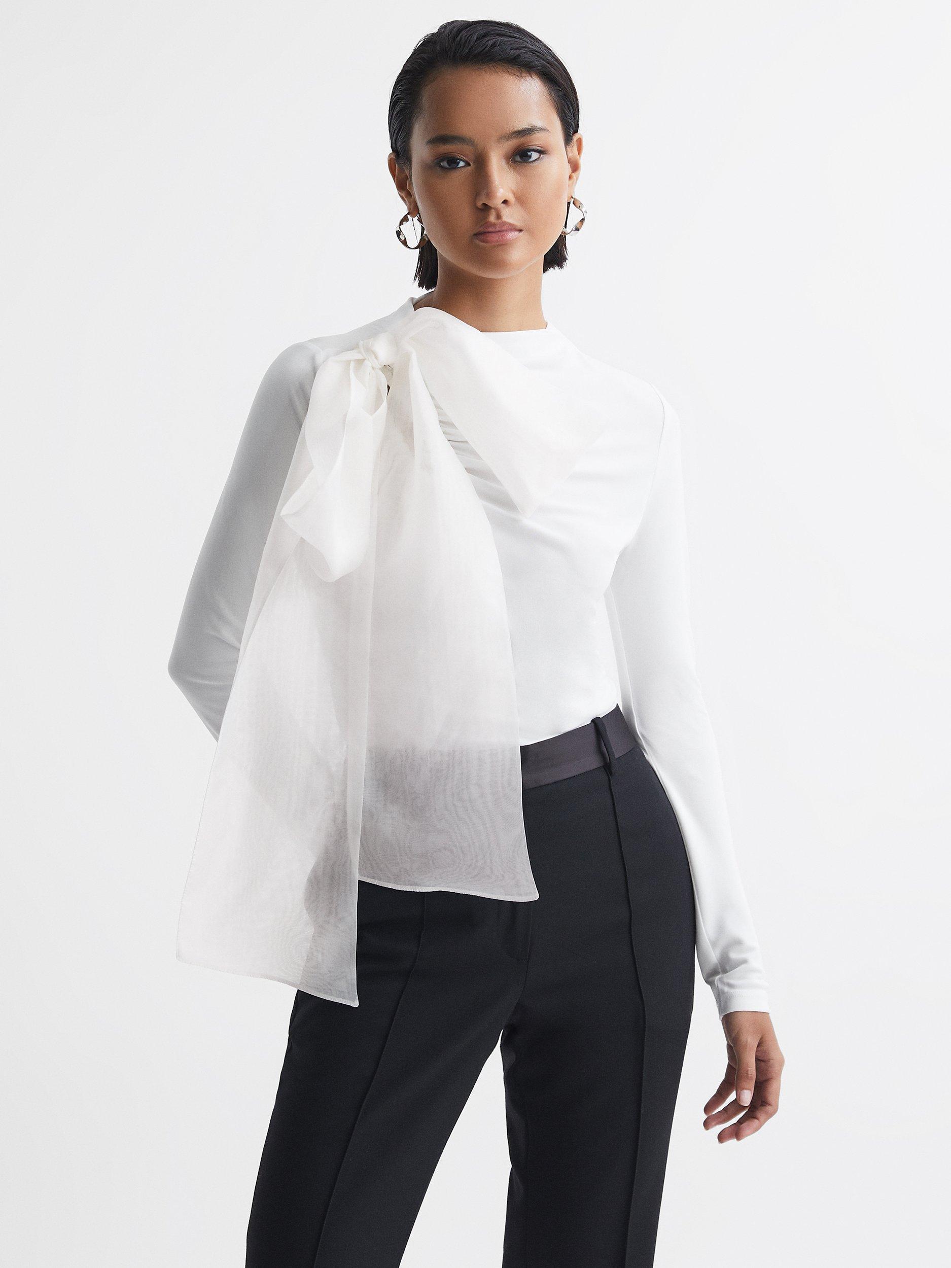 Reiss Mabel Bow Detail Long Sleeve Top, White