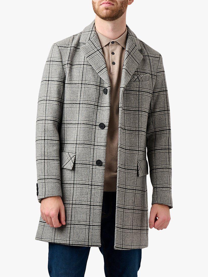 Product image 1 of 2, which shows Guards London Southwold Check Wool And Cashmere Blend Overcoat, Mid Grey, 36R