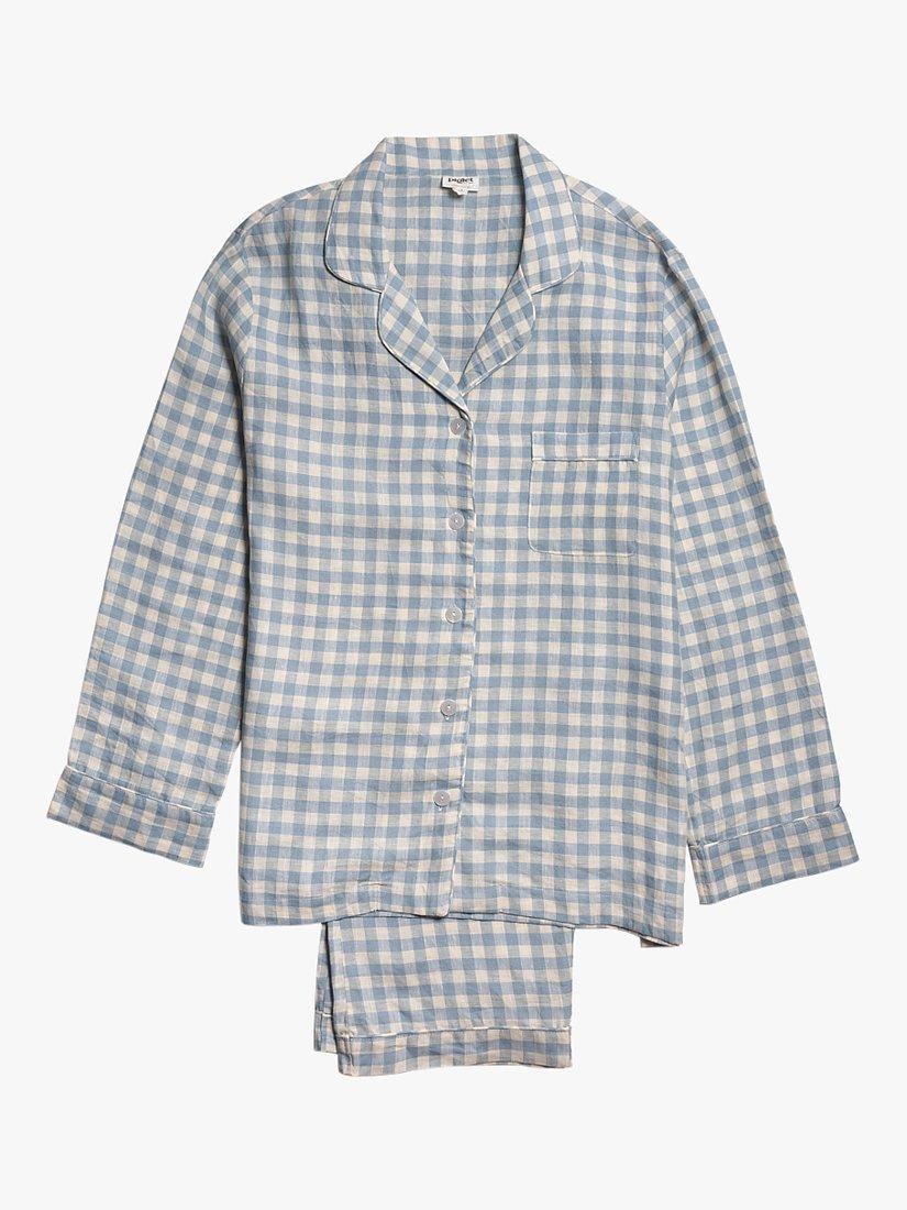 Product image 2 of 4, which shows Piglet in Bed Gingham Pyjama Trouser Set, Warm Blue Gingham, XS