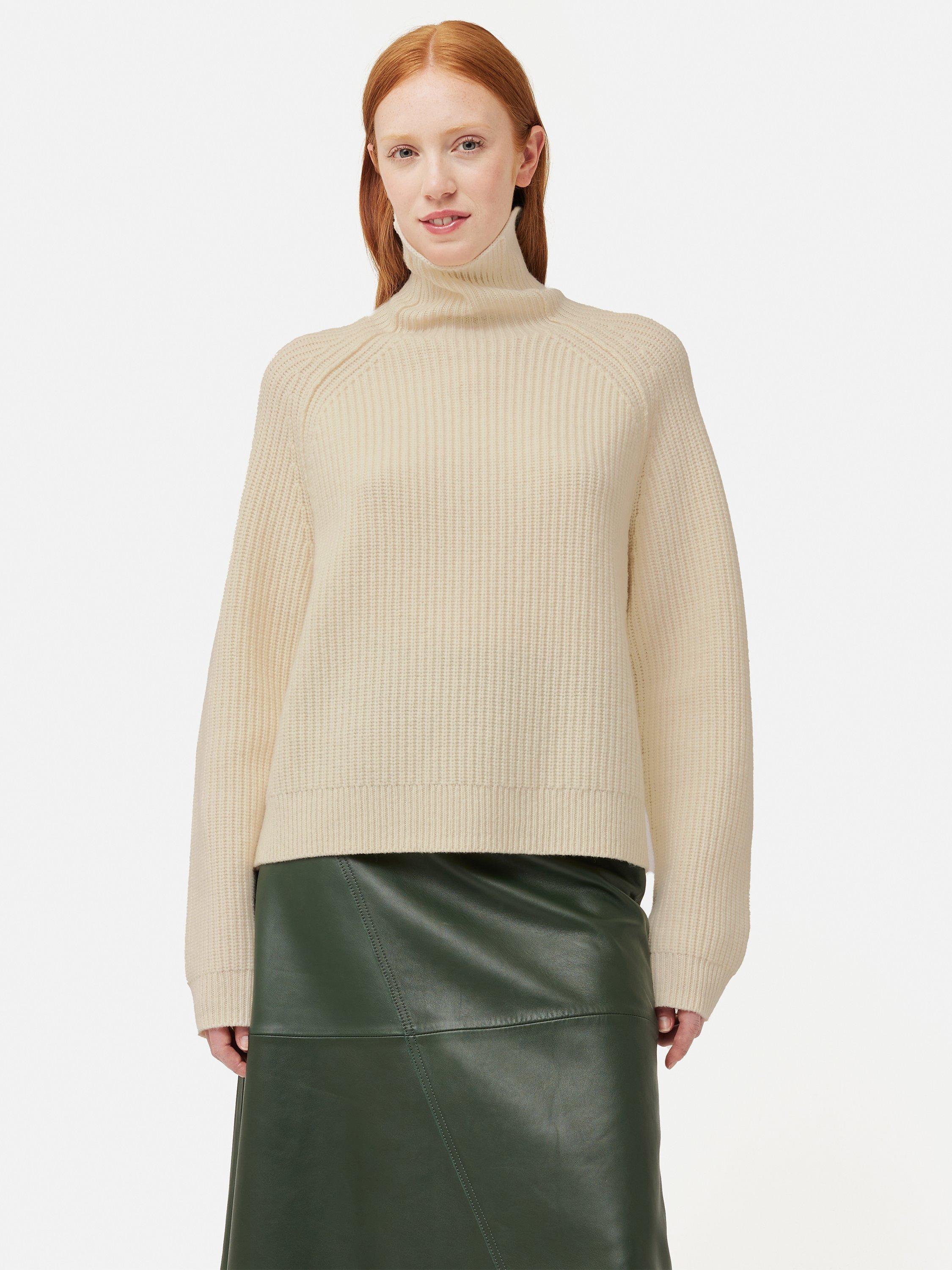 Jigsaw Fishermans Rib Merino Wool Jumper, Cream, L