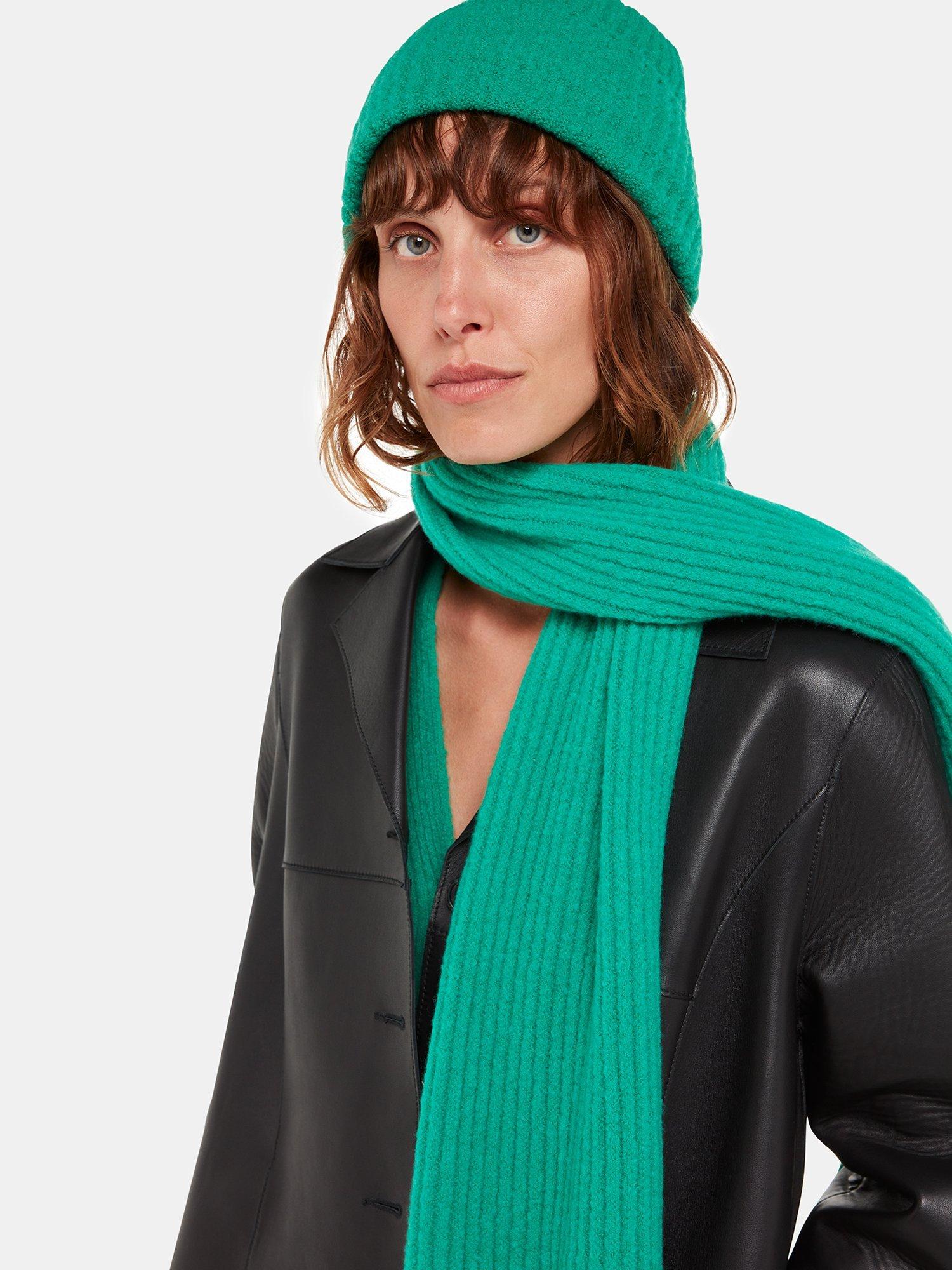 Whistles Rib Knit Scarf, Green, One Size