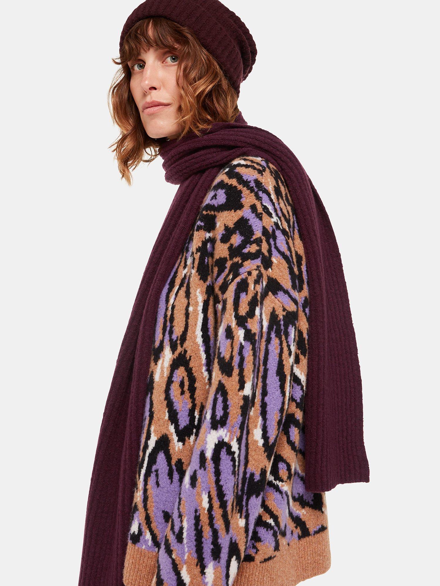 Whistles Rib Knit Scarf, Burgundy, One Size