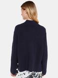 Whistles Wool Blend Rib Knit Funnel Neck Jumper, Navy