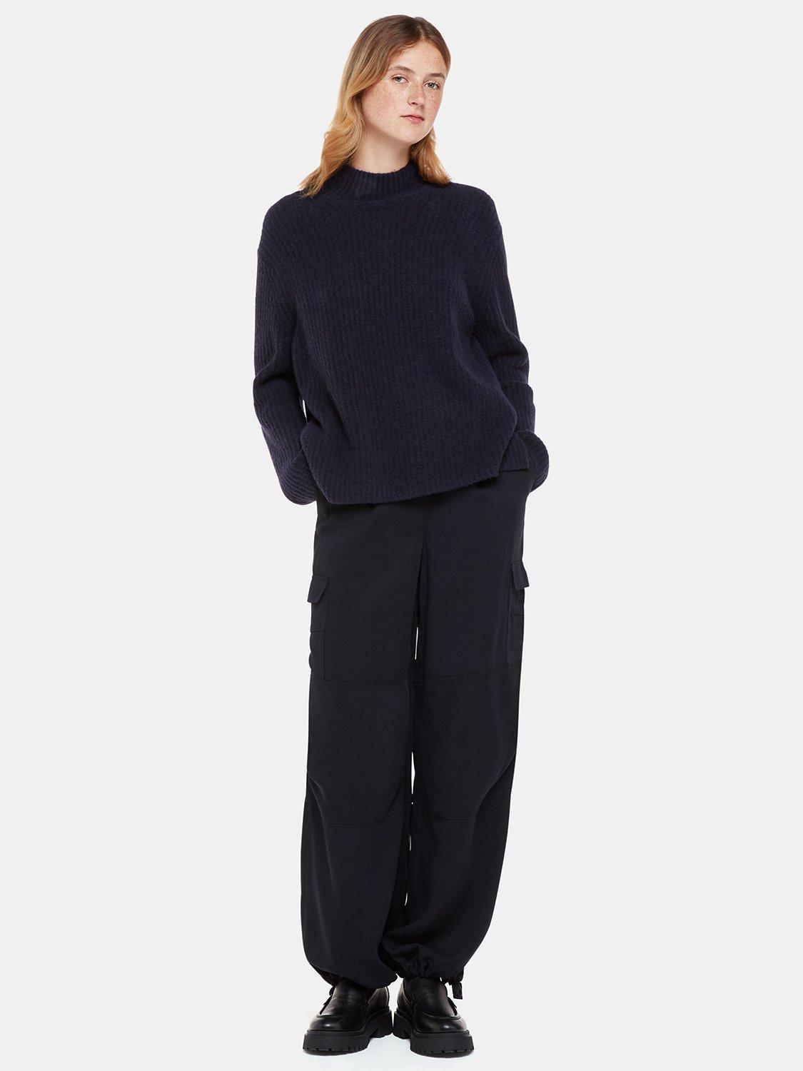 Product image 5 of 6, which shows Whistles Wool Blend Rib Knit Funnel Neck Jumper, Navy, XS