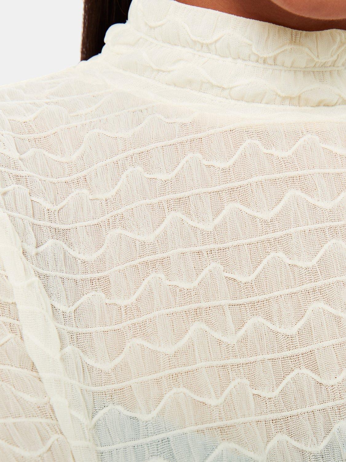Product image 5 of 6, which shows Whistles Textured Ruched Roll Neck Top, White, 6