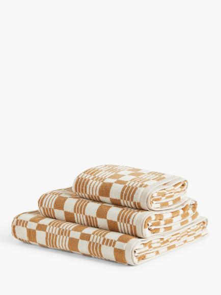 John Lewis Check Towels, Caramel