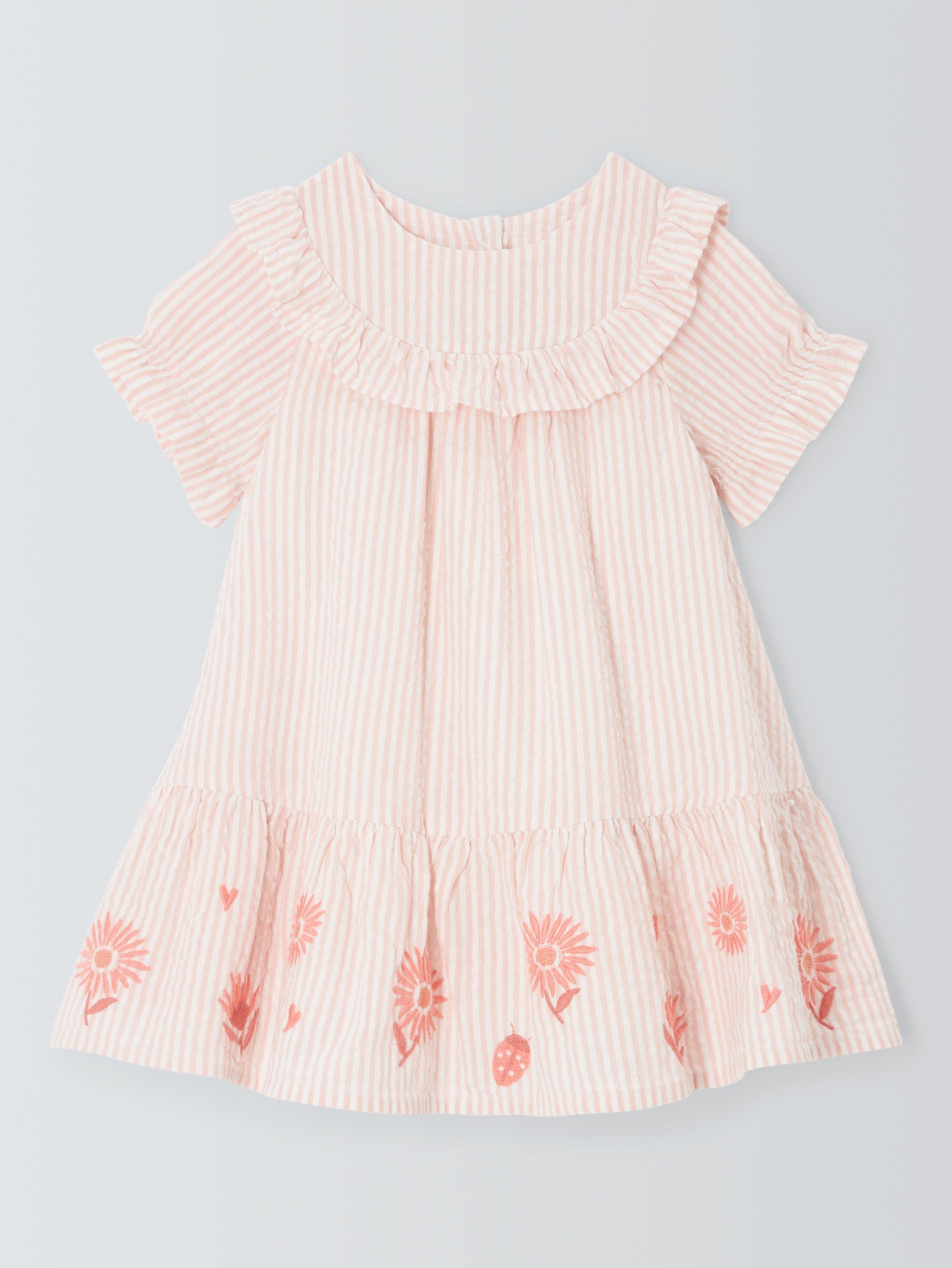 John Lewis Baby Stripe Seersucker Dress, Pink