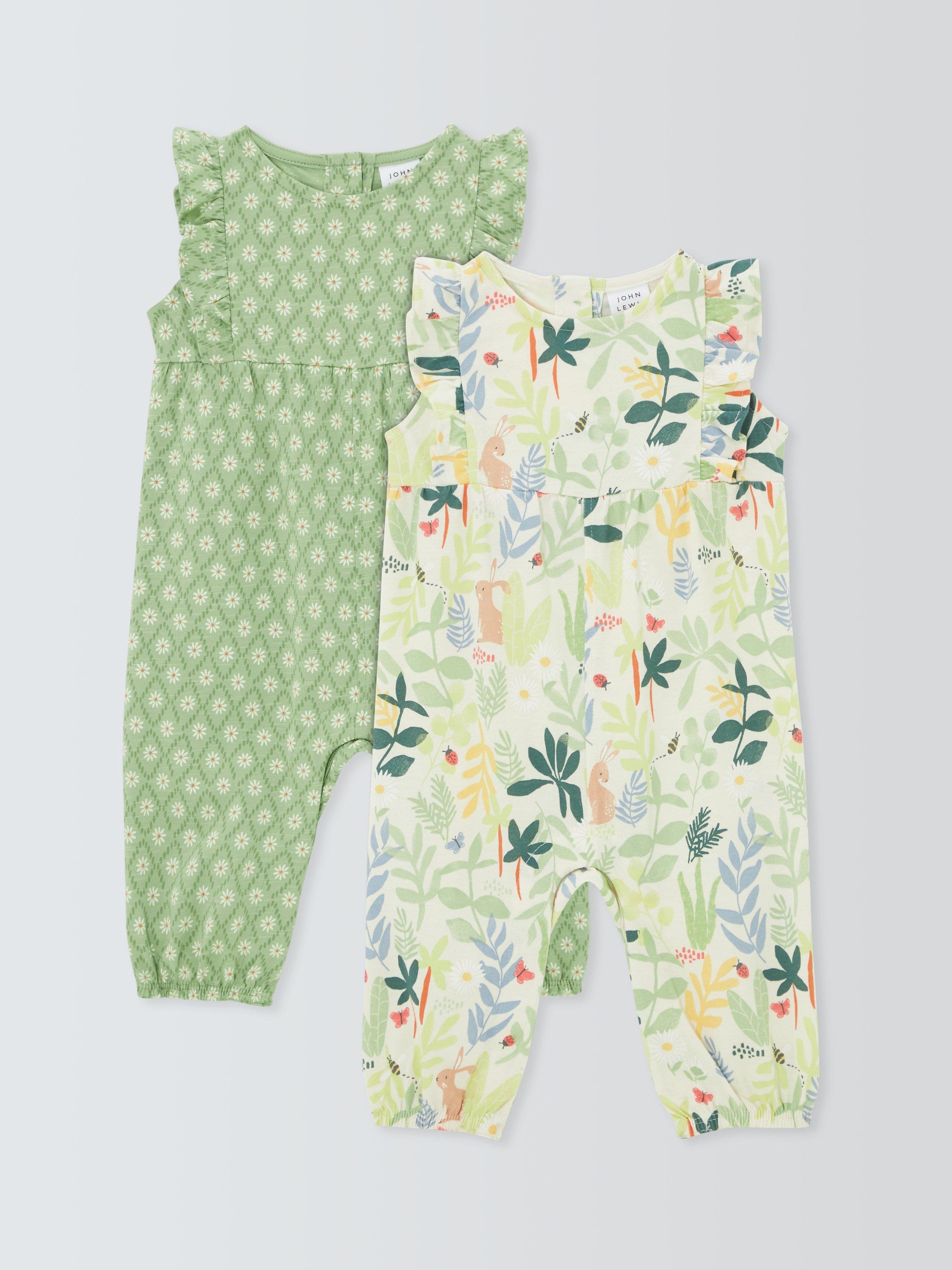 John Lewis Baby Spring Flowers Romper, Pack of 2, Multi