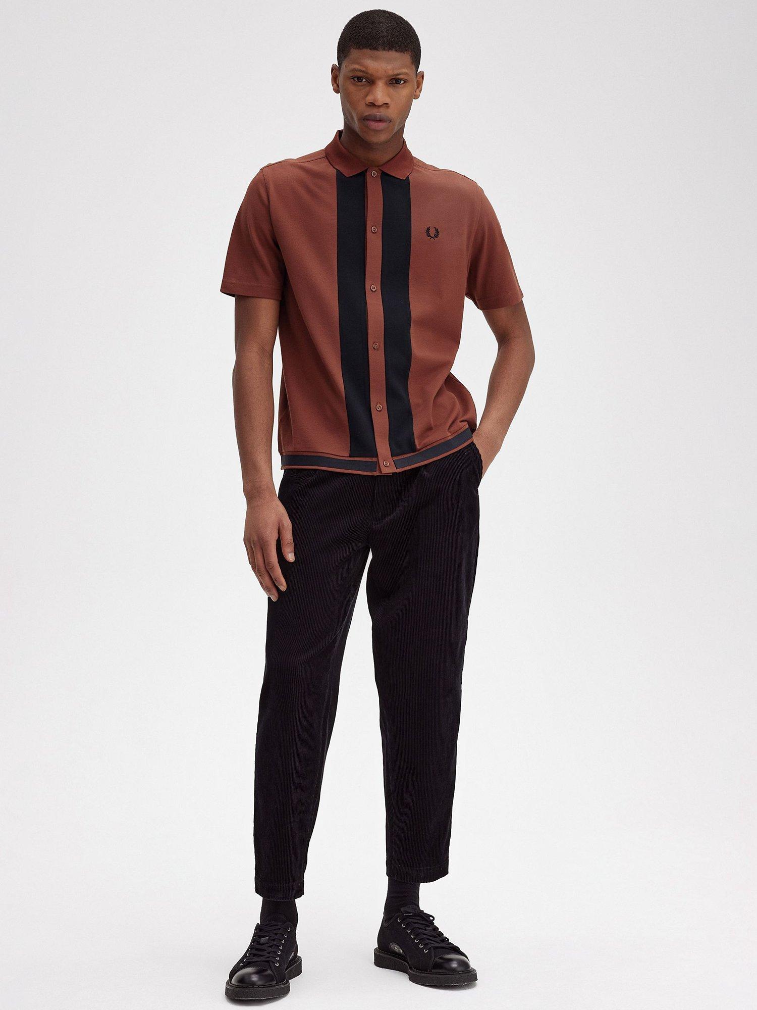 Fred Perry Short Sleeve Panel Polo Shirt, Brown/Black