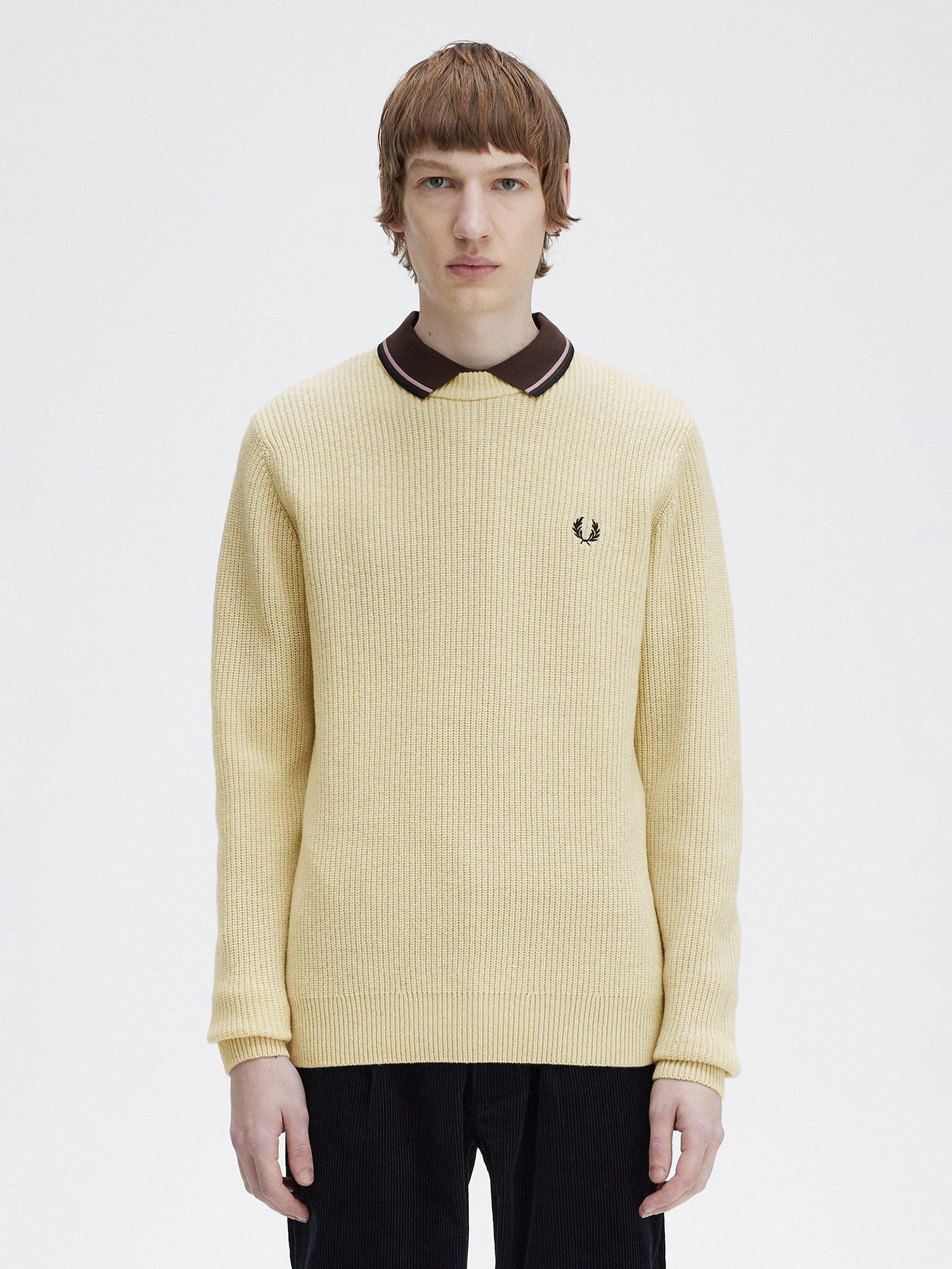Fred Perry Textured Lambswool Rib Knit Jumper, Oatmeal