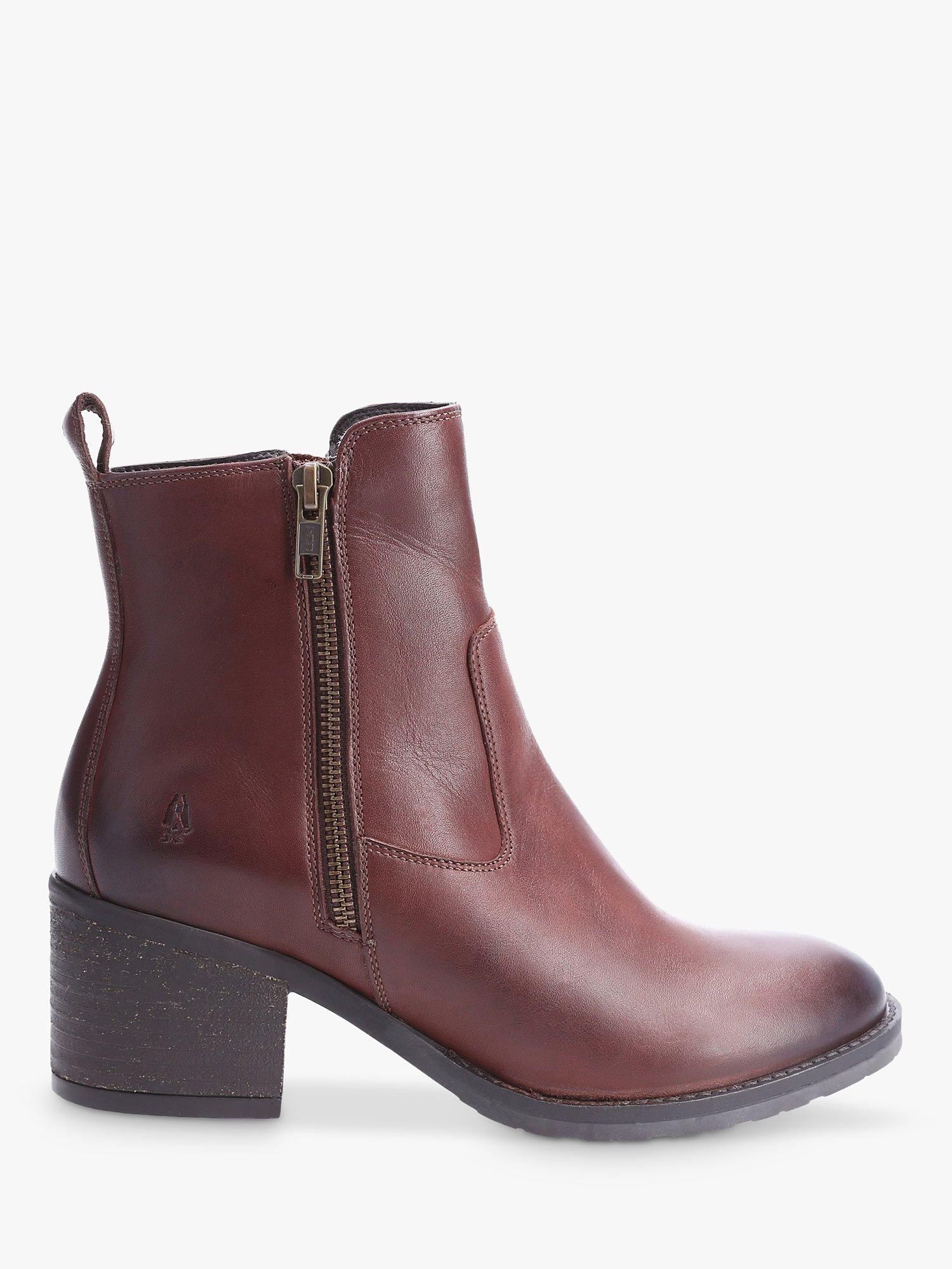 Hush Puppies Helena Leather Block Heel Ankle Boots, Brown