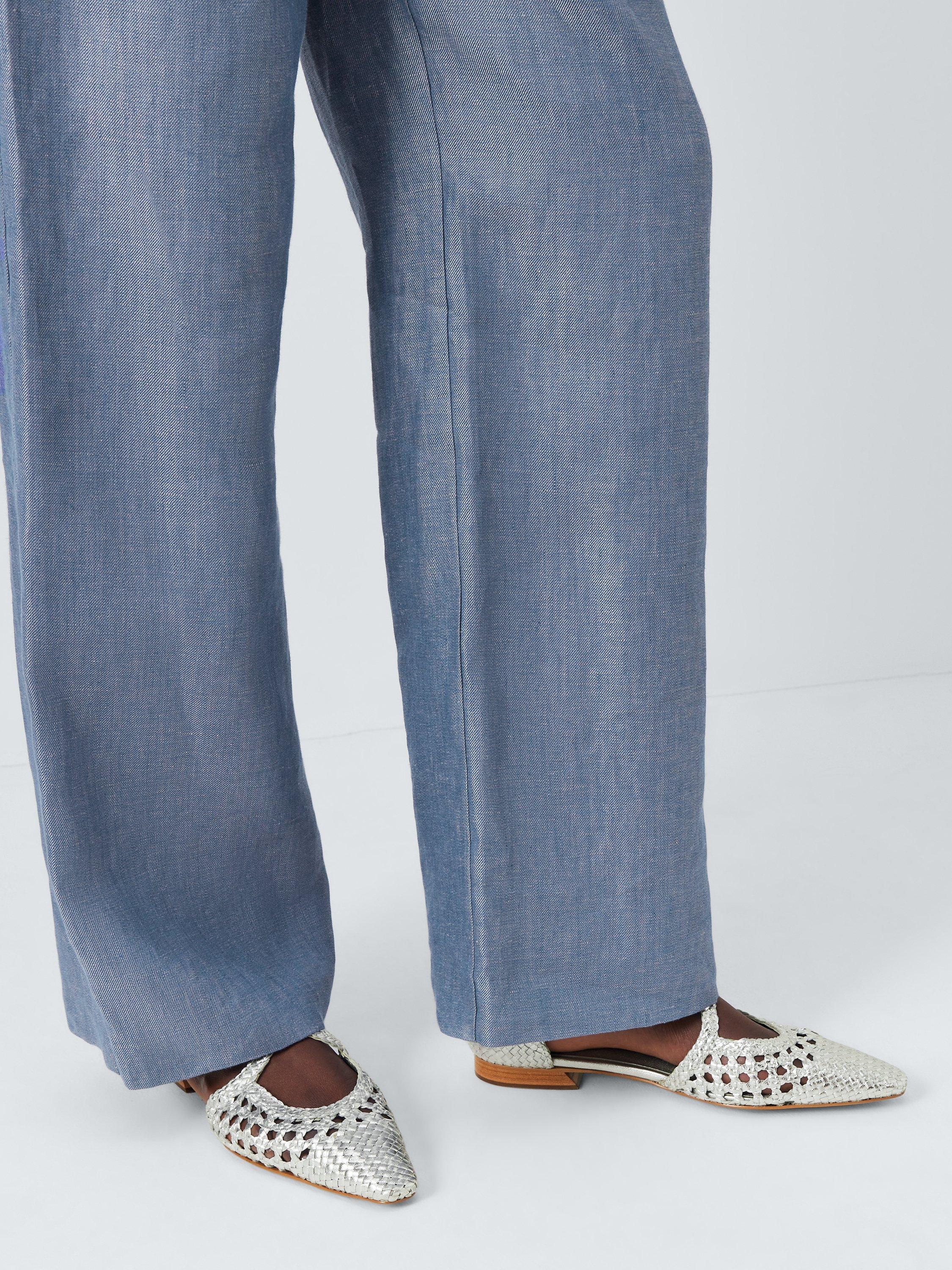 Product image 2 of 6, which shows John Lewis Happie Leather Woven Cross Strap Pointed Flats, Silver, 8