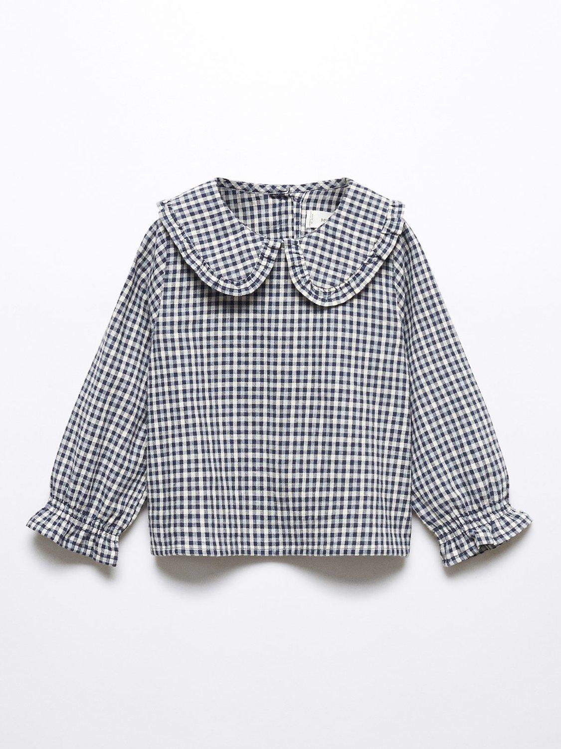 Mango Kids' Lirio Gingham Check Blouse, Navy, 12-18 months