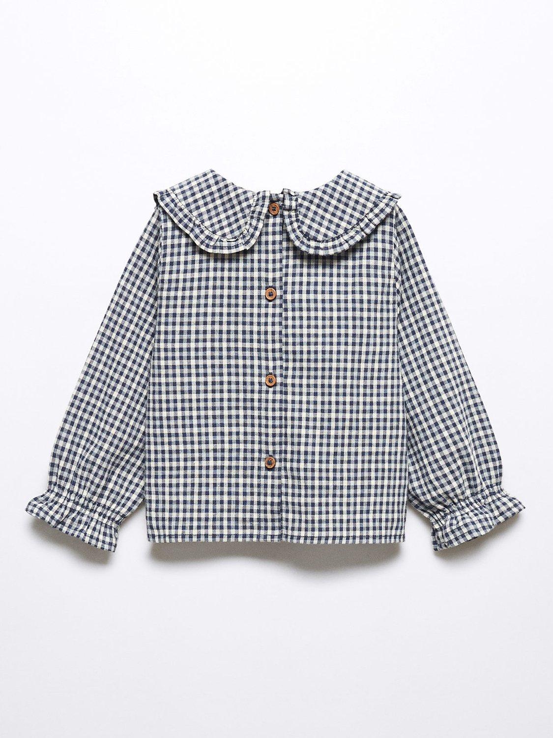 Mango Kids' Lirio Gingham Check Blouse, Navy, 12-18 months