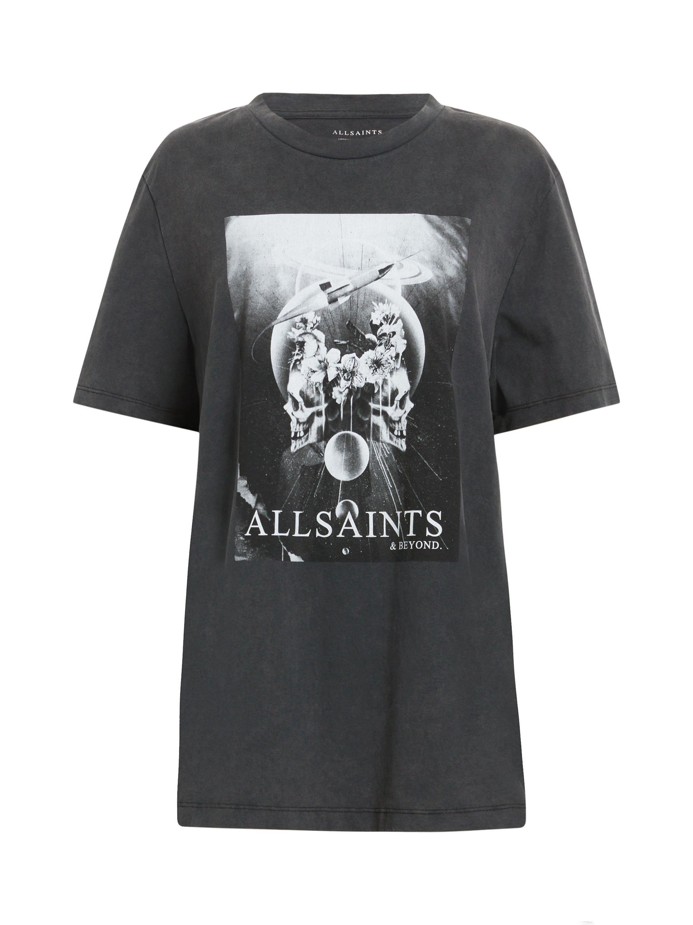 Product image 4 of 7, which shows AllSaints Interskulla Boyfriend T-Shirt, Washed Black, XS