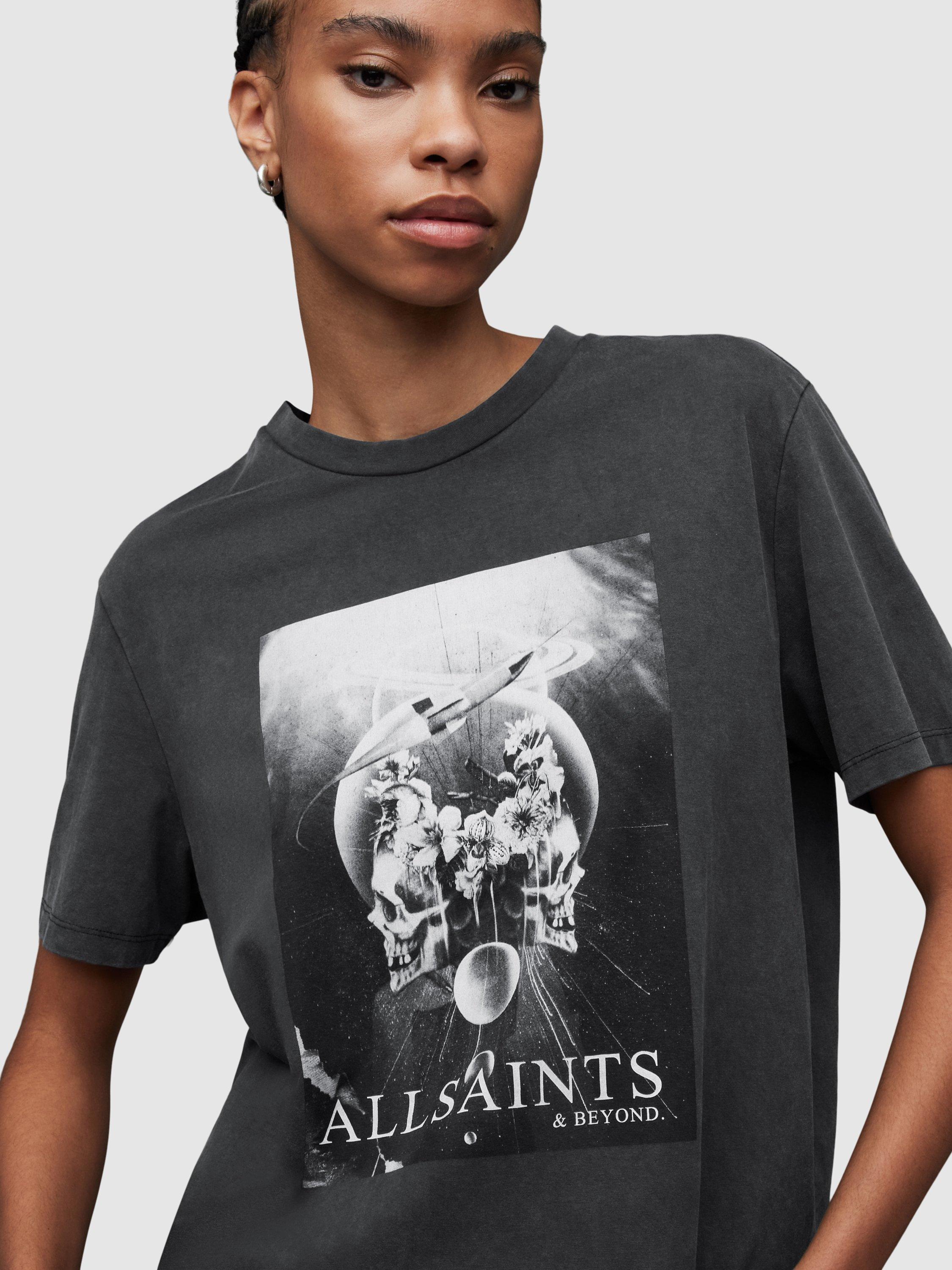 Product image 5 of 7, which shows AllSaints Interskulla Boyfriend T-Shirt, Washed Black, XS