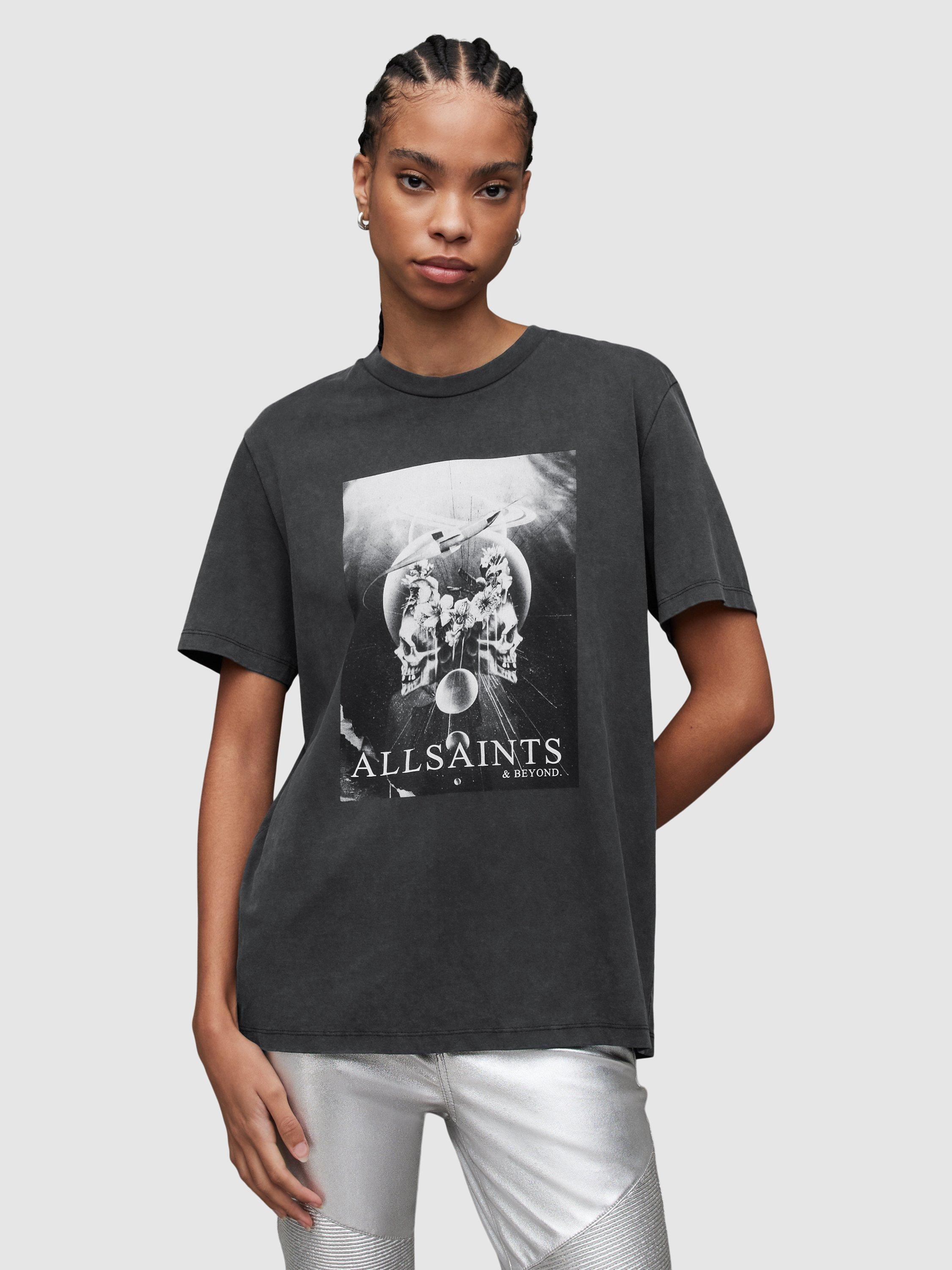 Product image 6 of 7, which shows AllSaints Interskulla Boyfriend T-Shirt, Washed Black, XS