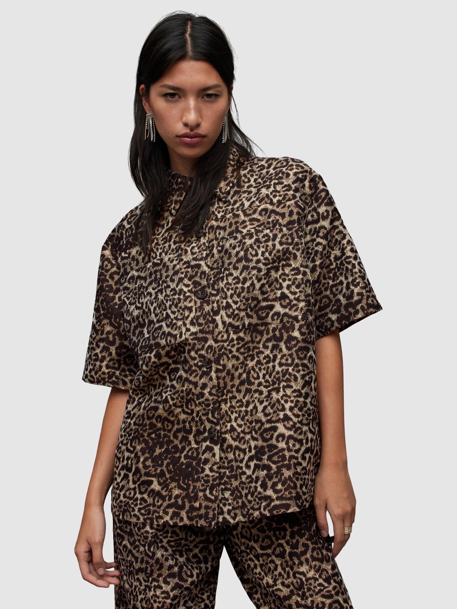 AllSaints Jemi Leppo Leopard Shirt, Gold/Multi