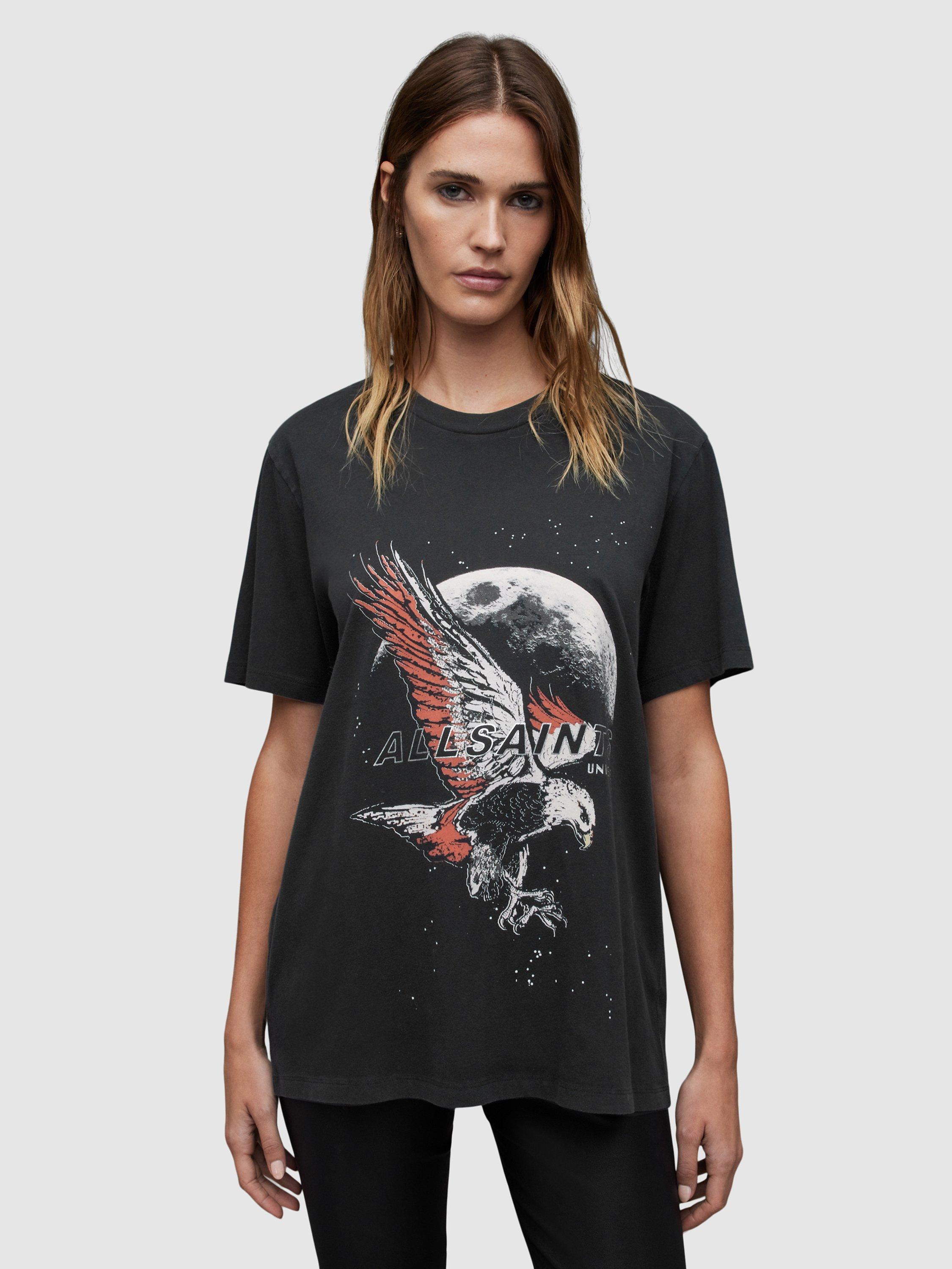 AllSaints Stardust Boyfriend Organic Cotton T-Shirt, Washed Black
