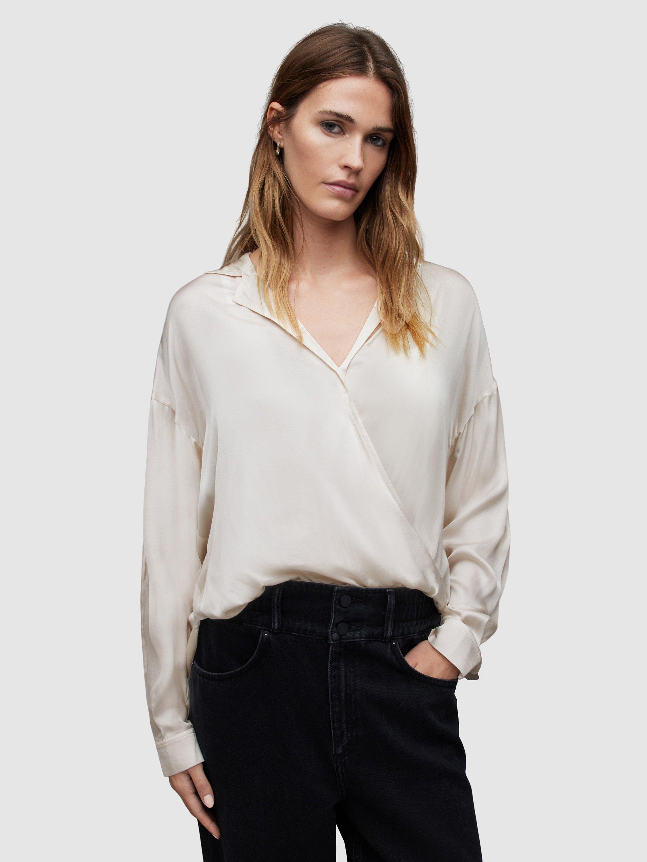 AllSaints Penny Draped Shirt, Oyster White