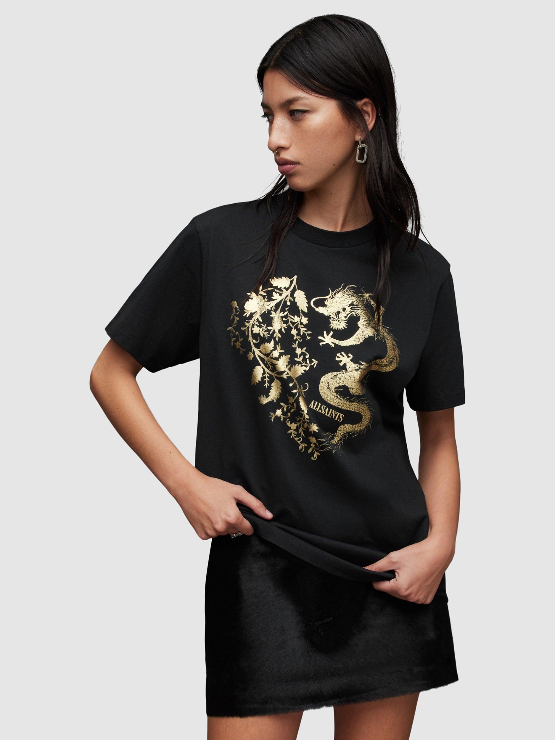AllSaints Auru Metallic Graphic Print T-Shirt, Black