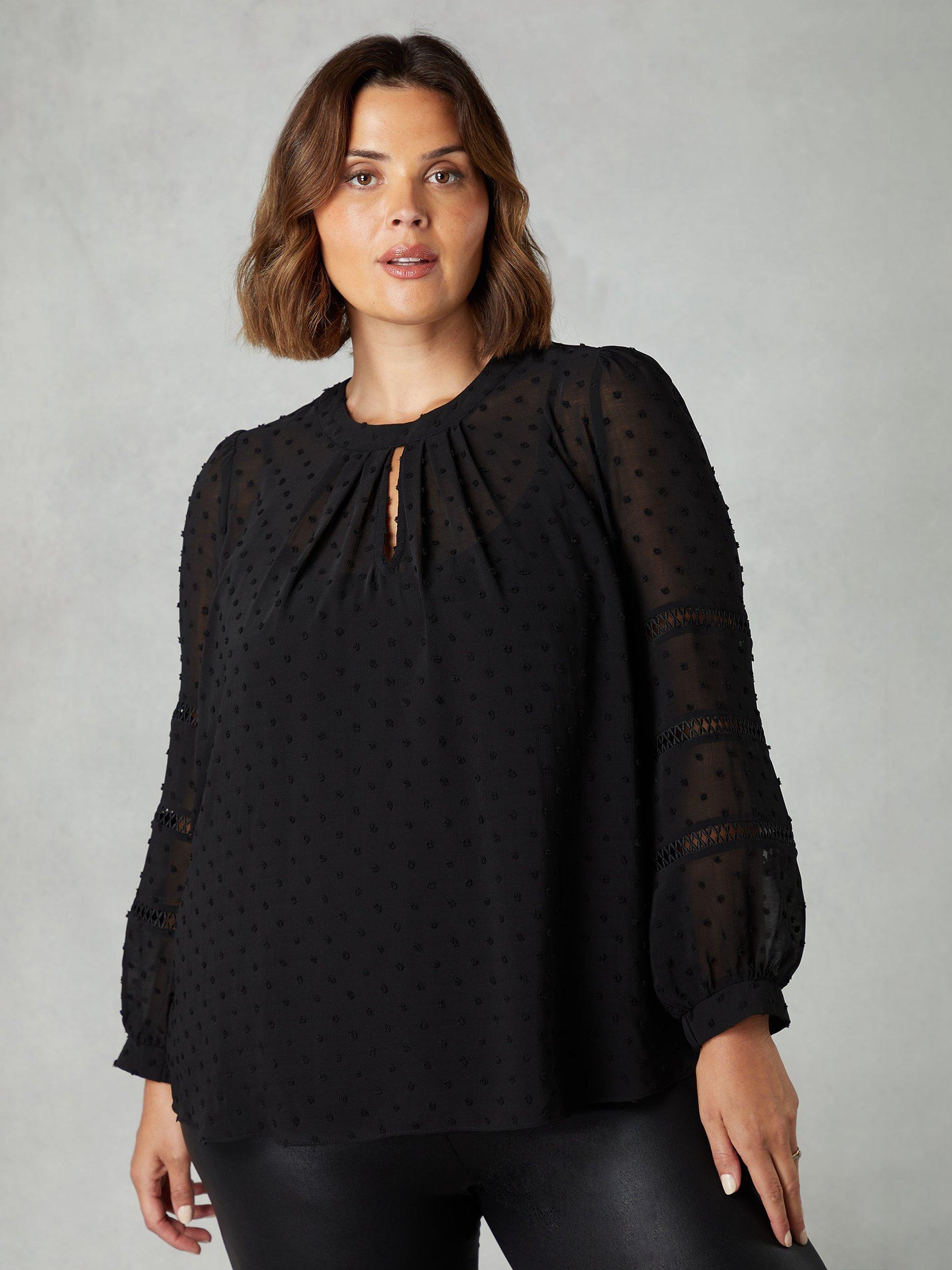 Live Unlimited Curve Dobby Ladder Trim Blouse, Black
