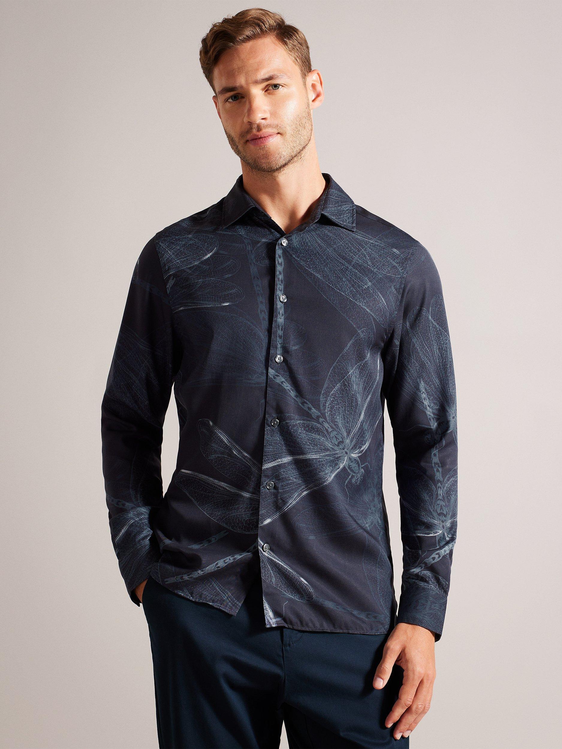 Ted Baker Long Sleeve Large Dragonfly Shirt, Navy