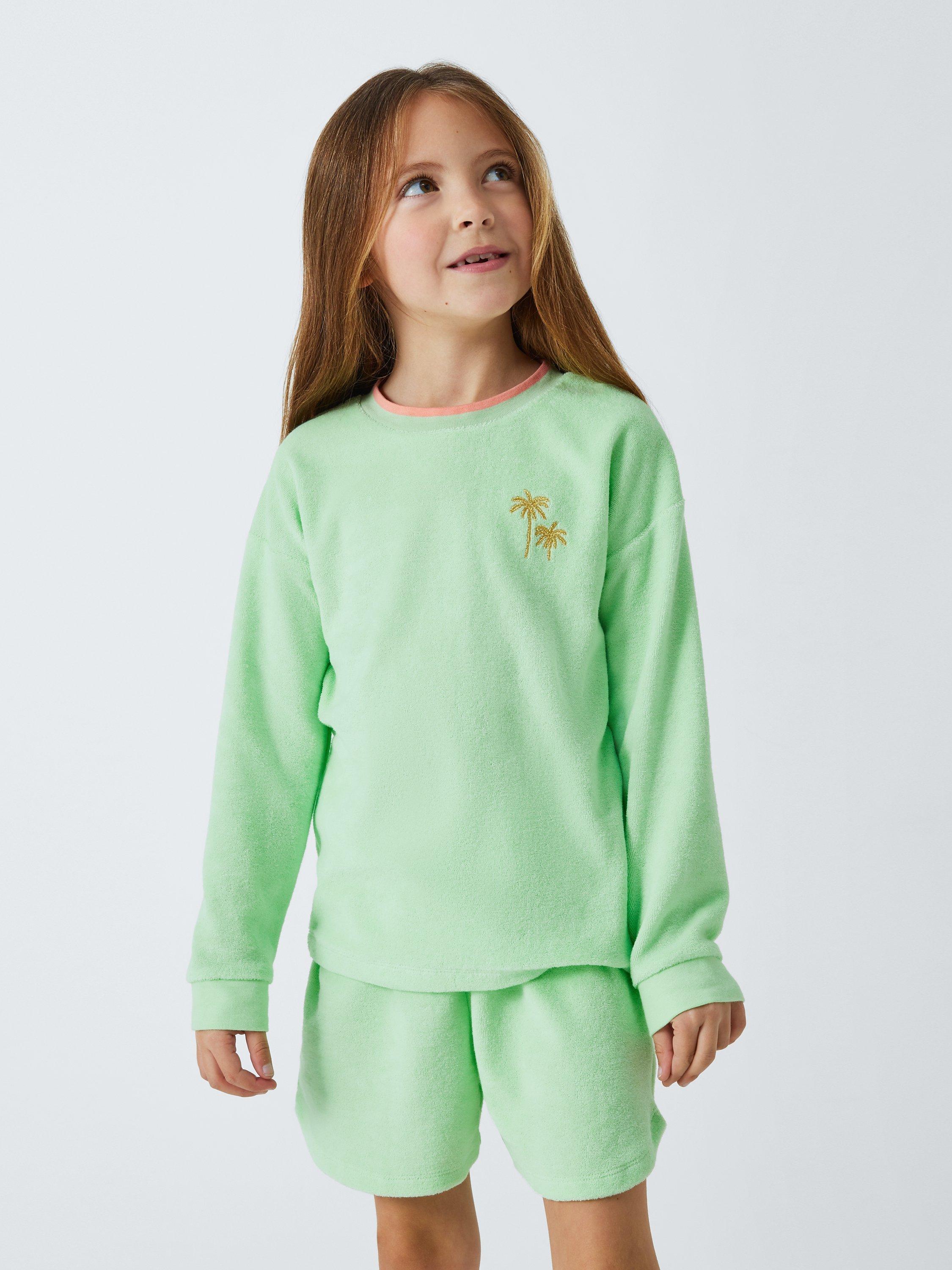John Lewis Kids' Towelling Lounge Shortie Pyjamas, Green
