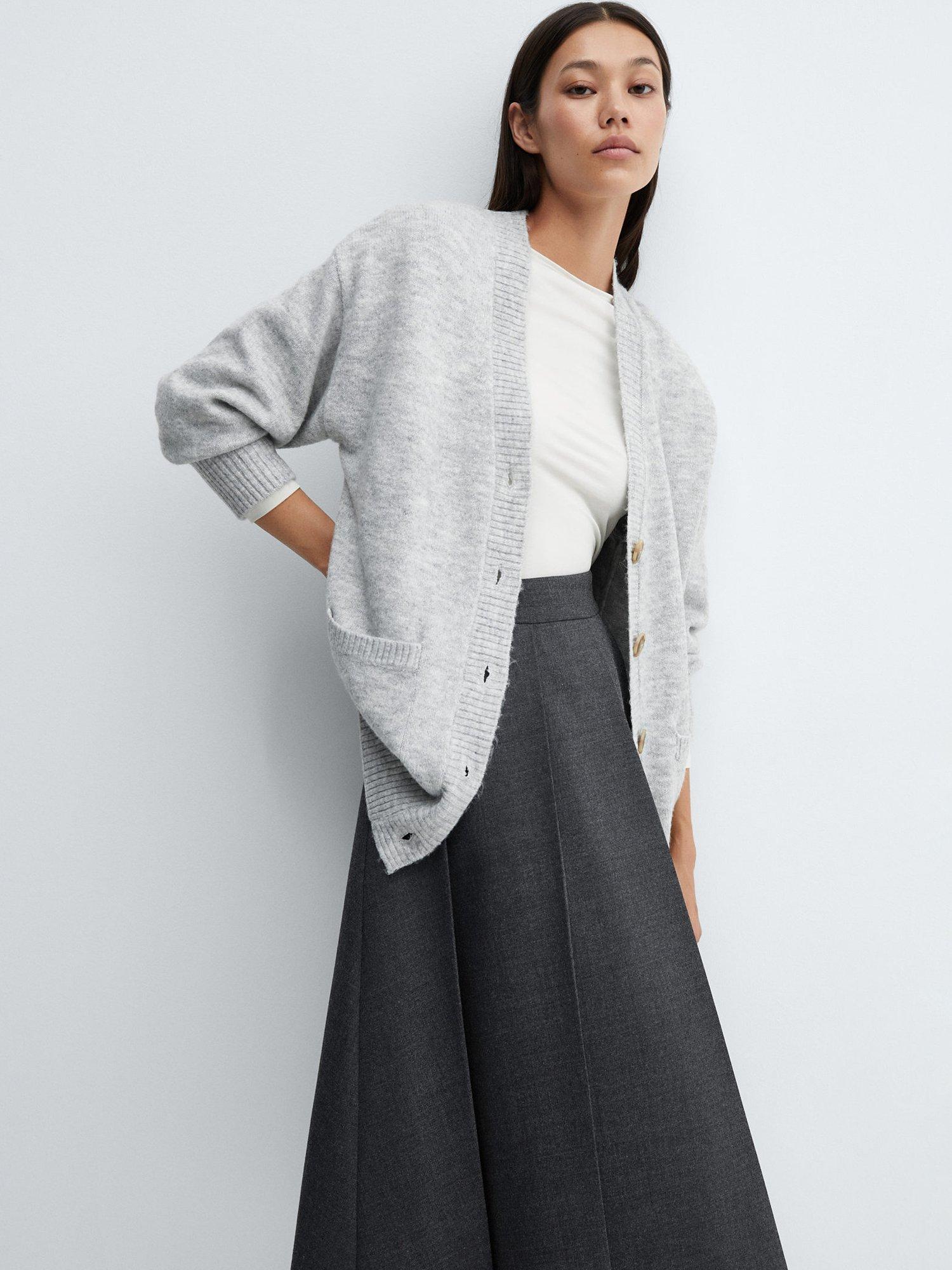 Mango Taldora Oversized V-Neck Cardigan, Pastel Grey
