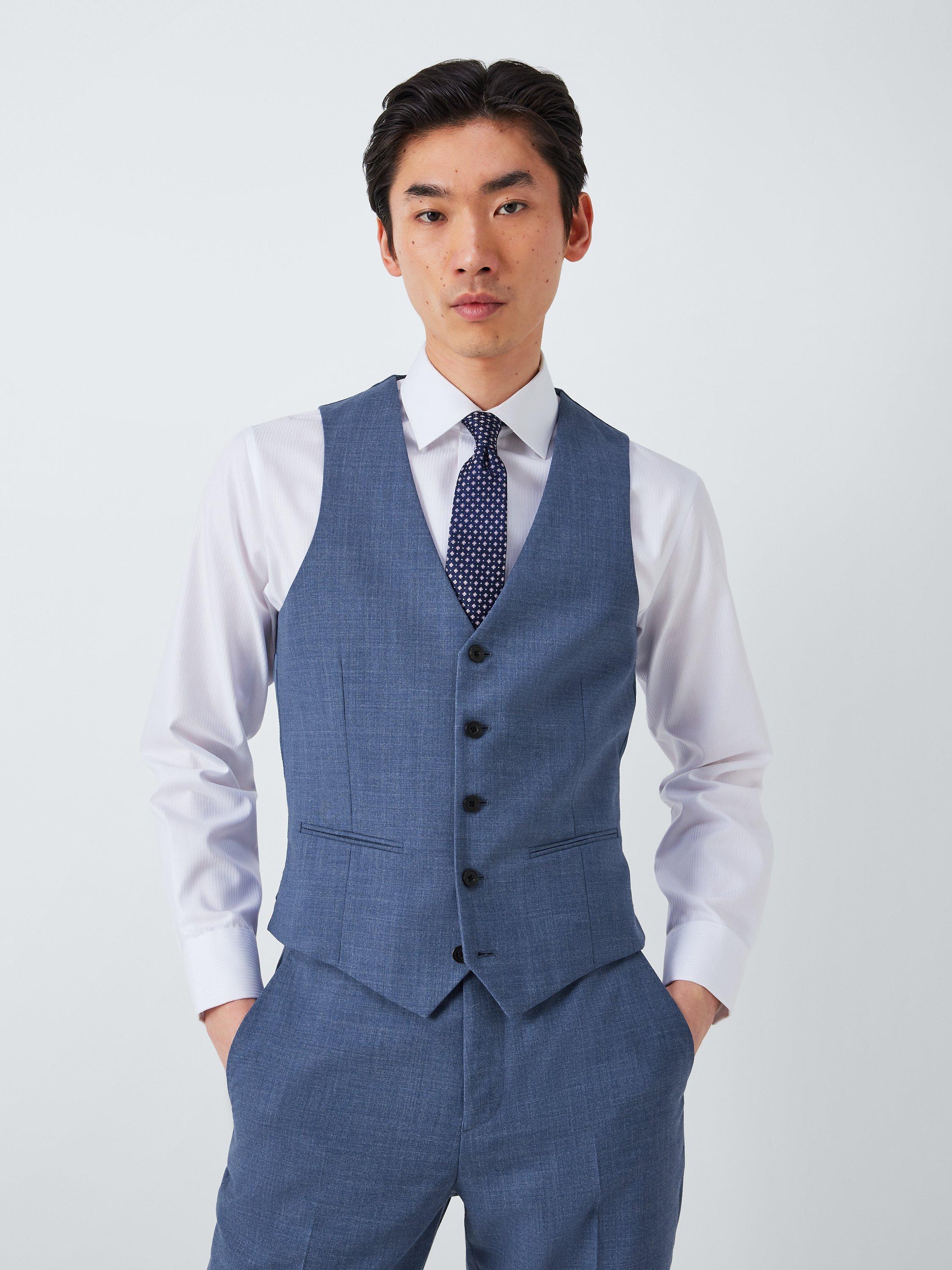 Product image 1 of 7, which shows John Lewis Warwick Wool Melange Regular Fit Waistcoat, Mid Blue, 46R