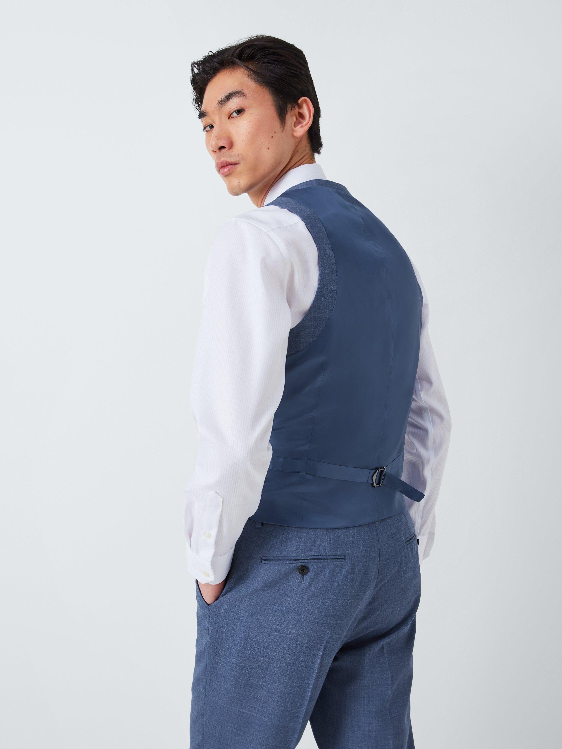 Product image 2 of 7, which shows John Lewis Warwick Wool Melange Regular Fit Waistcoat, Mid Blue, 46R