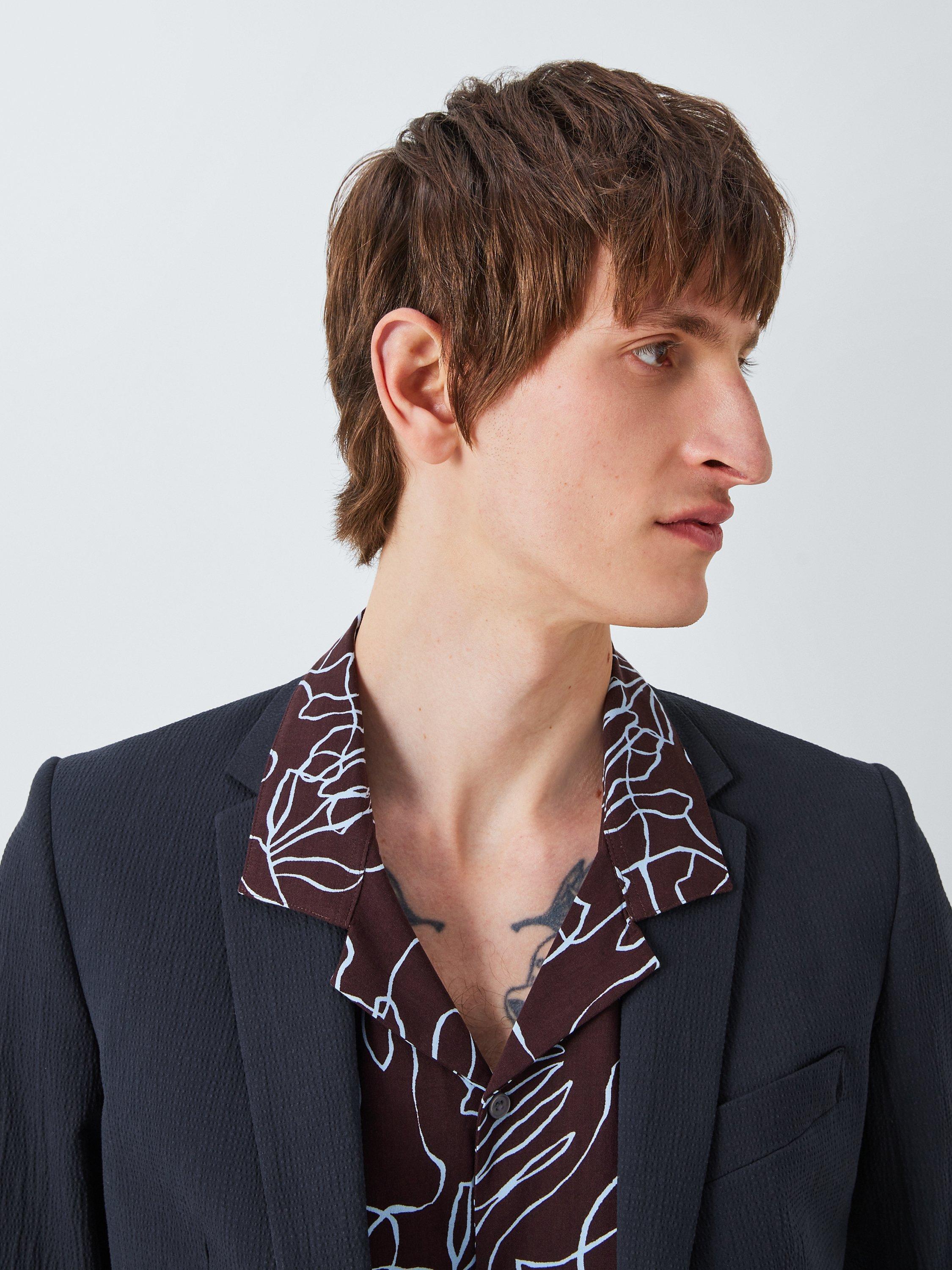 Product image 3 of 8, which shows Kin Asher Cotton Seersucker Slim Fit Suit Jacket, Navy, 40L