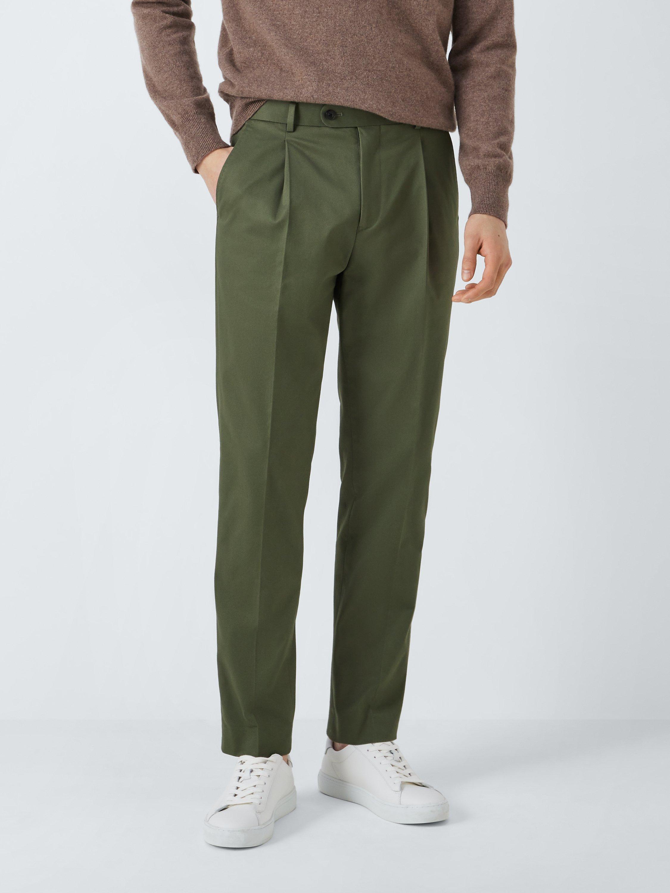 John Lewis Dulwich Cotton Smart Pleat Front Chinos Khaki Green