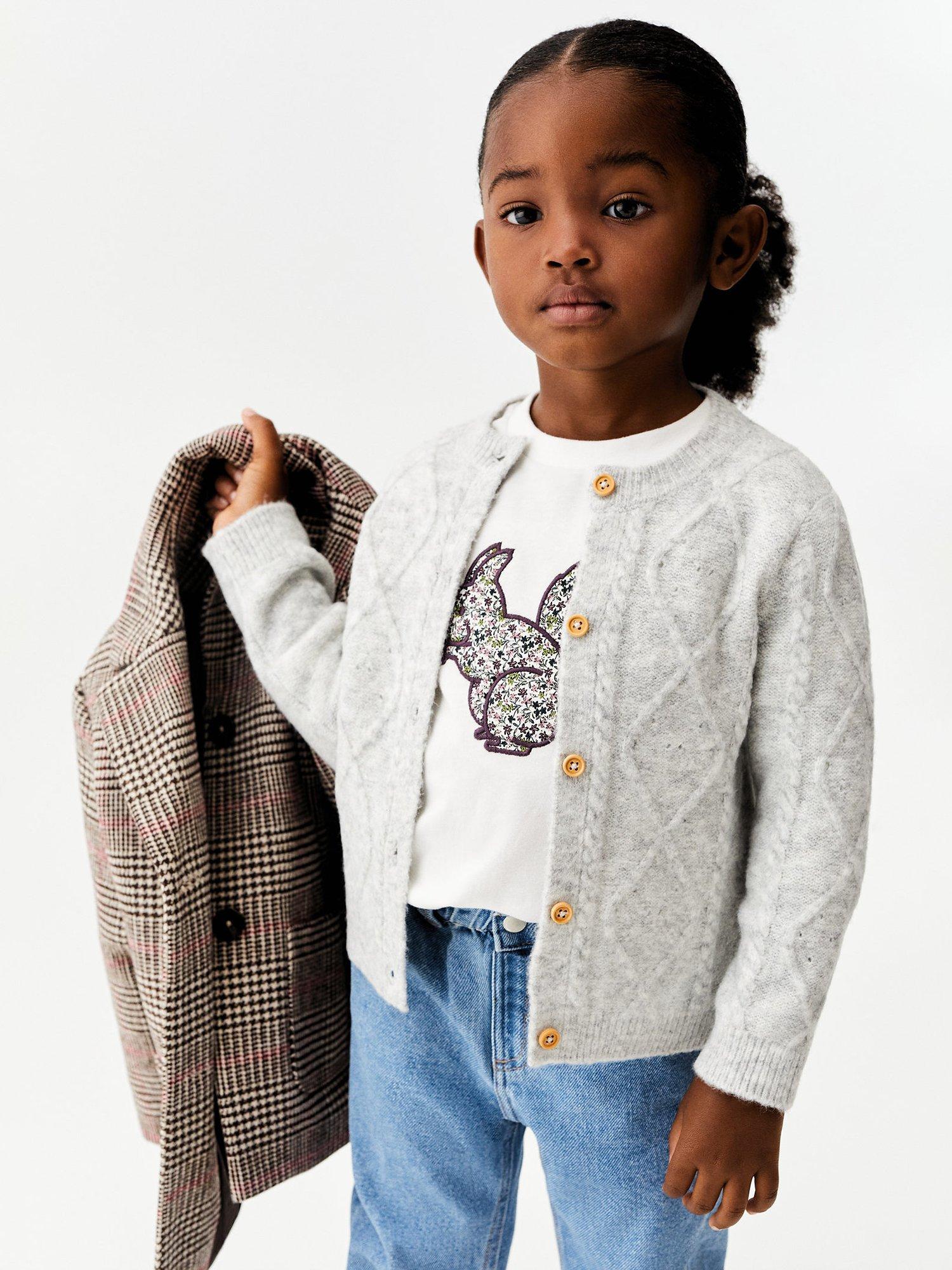 Mango Baby Selina Textured Knit Button Up Cardigan, Pastel Grey