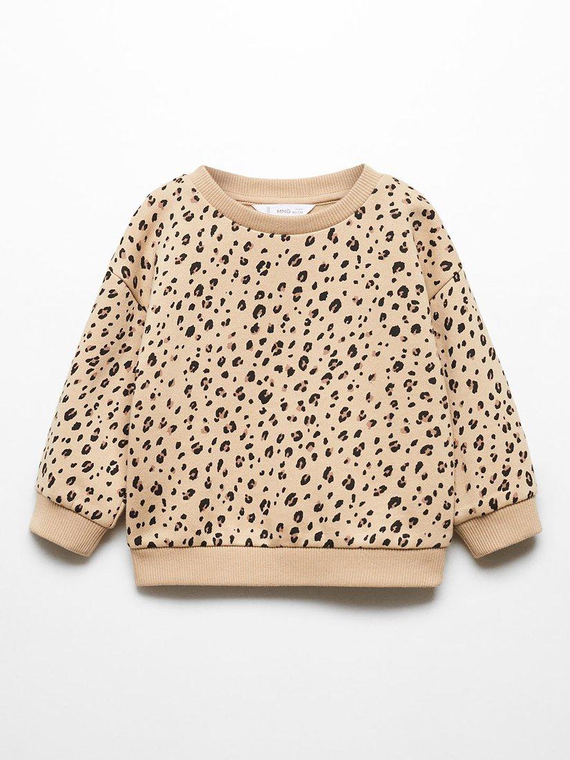 Product image 1 of 4, which shows Mango Baby Mancha Animal Print Sweatshirt, Light Beige, 12-18 months
