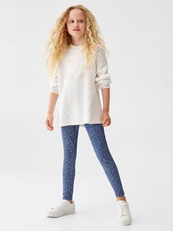 Mango Kids' Eliop Floral Print Leggings, Navy, Navy