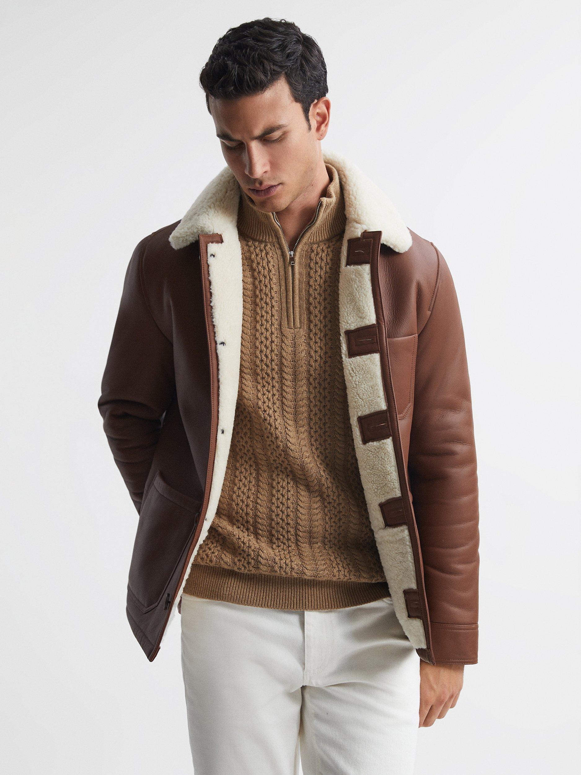 Reiss Bantham Half Zip Cable Knit Jumper, Camel