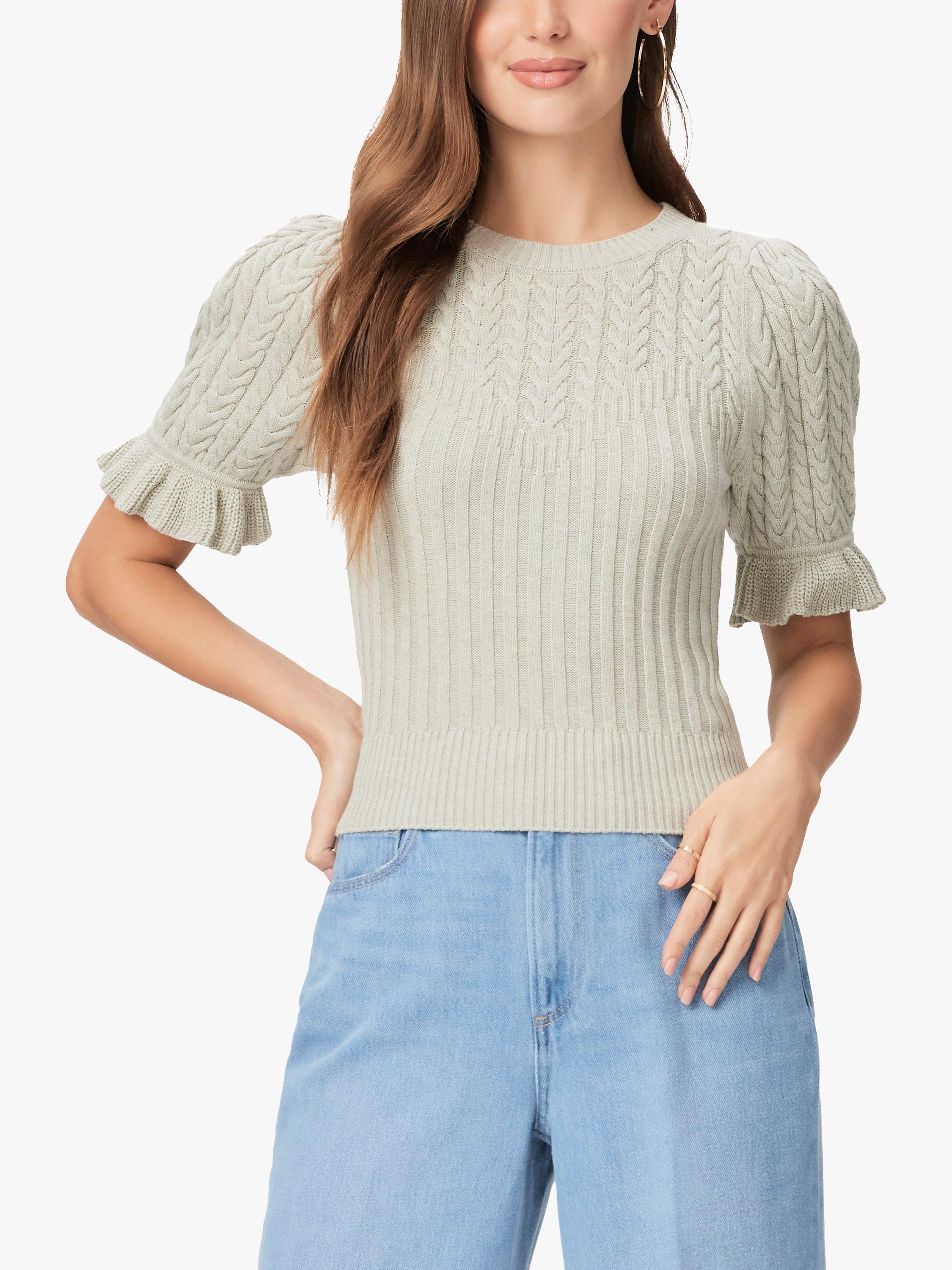 PAIGE Ansa Puff Sleeve Organic Cotton Blend Knit Top, Pale Sage