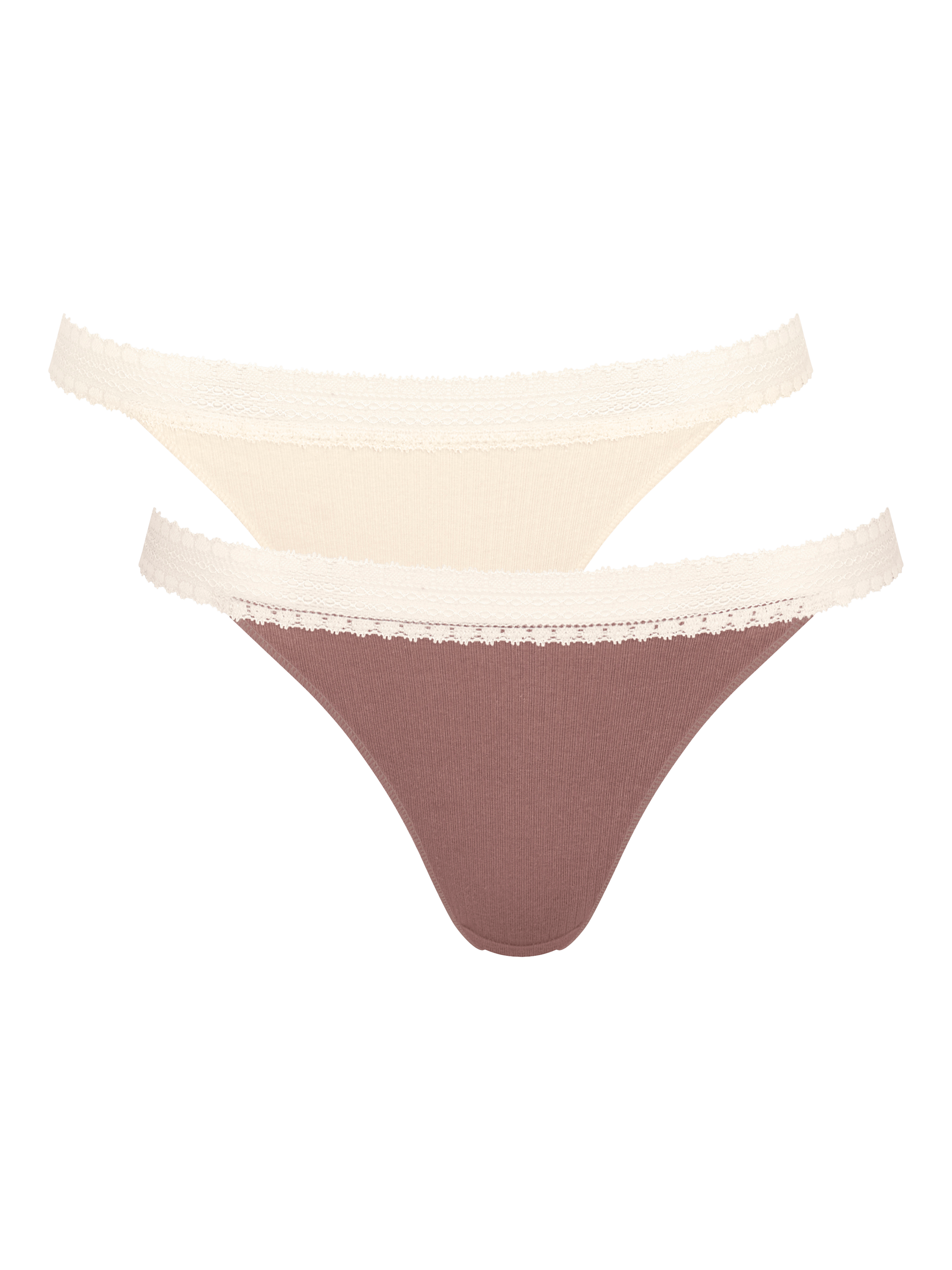 Product image 1 of 9, which shows sloggi GO Ribbed Lace Tanga Briefs, Brown, L