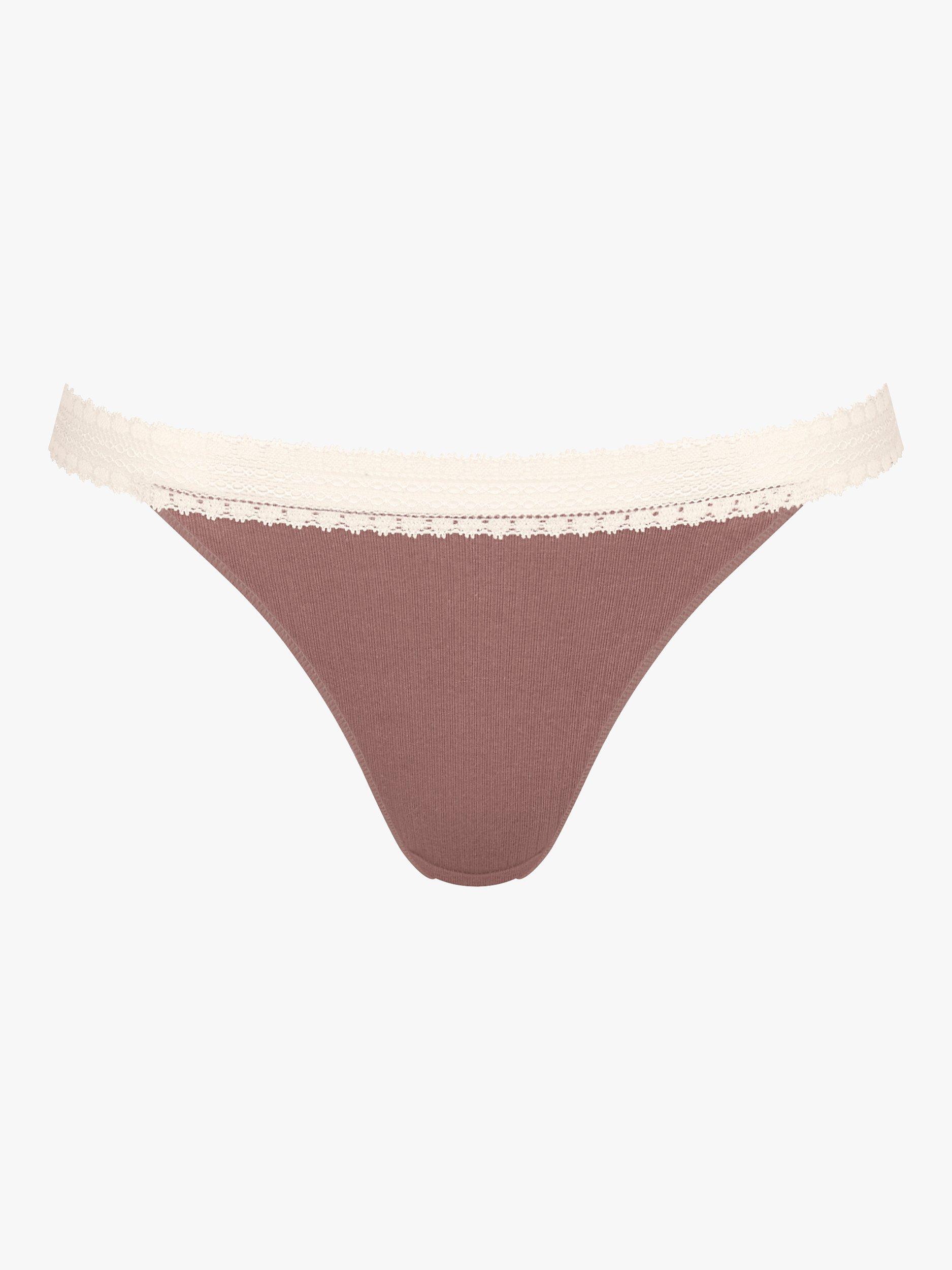 Product image 7 of 9, which shows sloggi GO Ribbed Lace Tanga Briefs, Brown, L