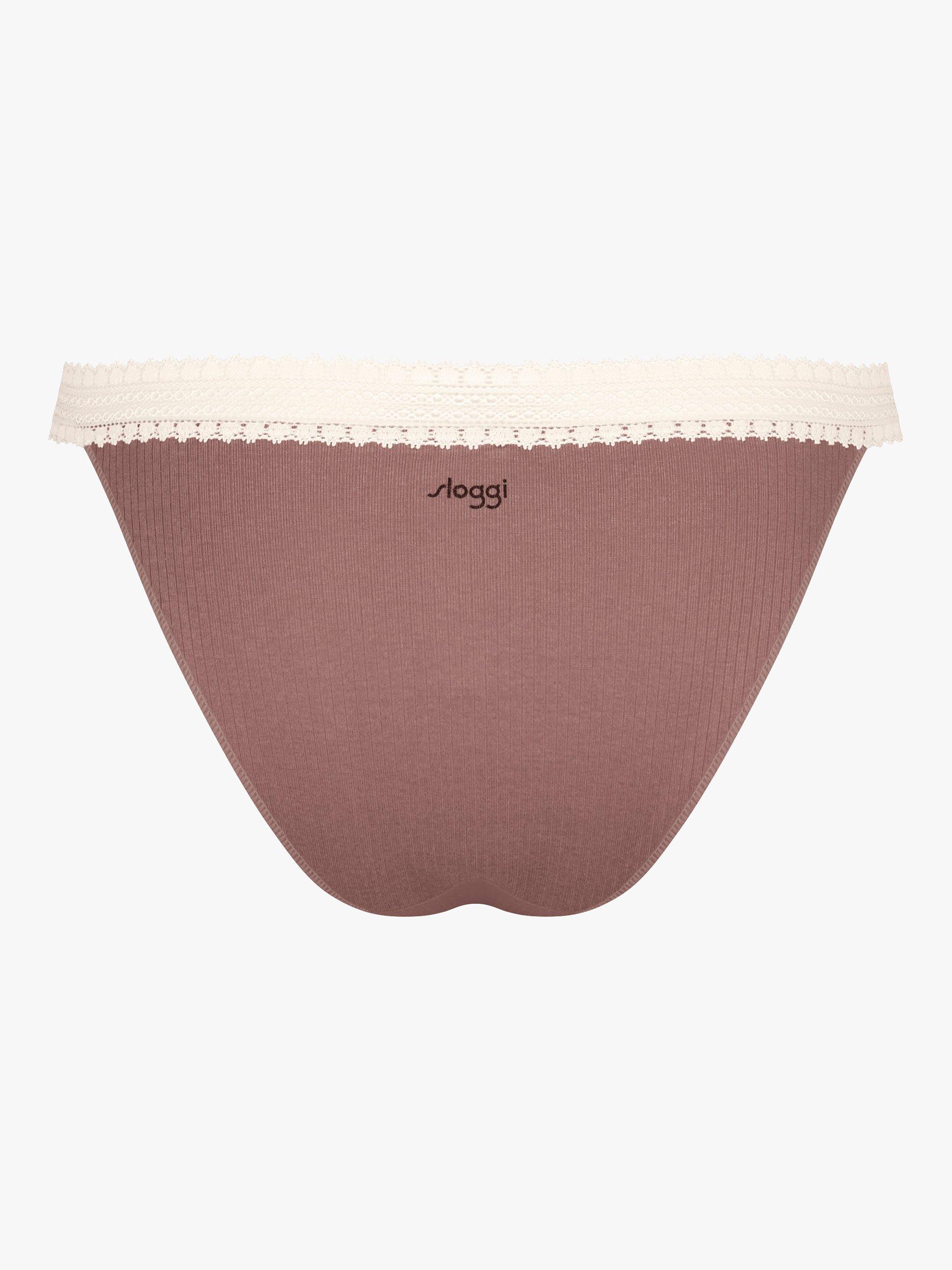 Product image 9 of 9, which shows sloggi GO Ribbed Lace Tanga Briefs, Brown, L