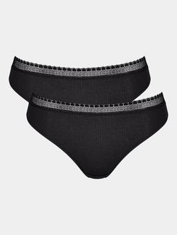 sloggi GO Ribbed Tai Briefs, Pack of 2, Black