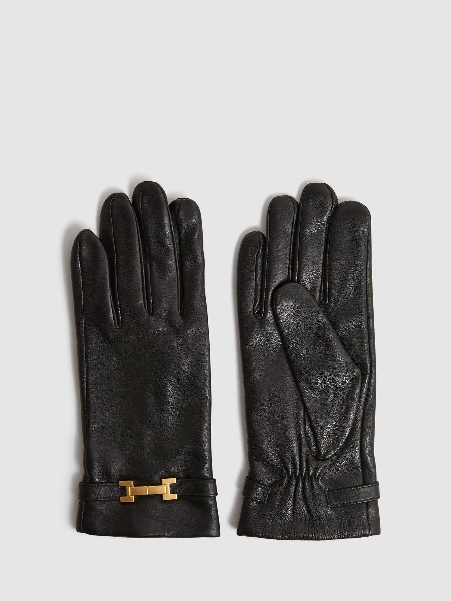 Reiss Harriet Leather Gloves, Black