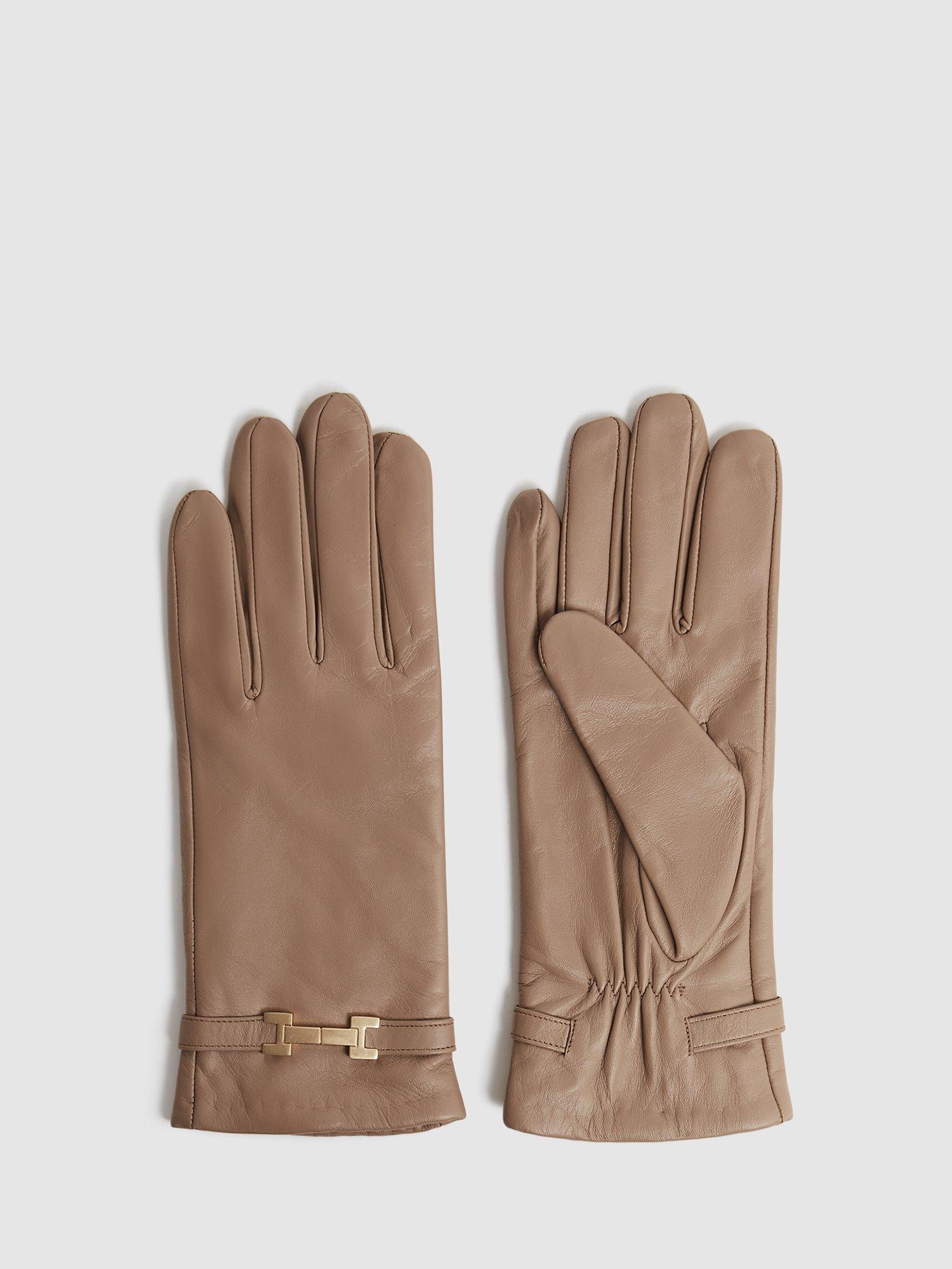 Reiss Harriet Leather Gloves, Camel