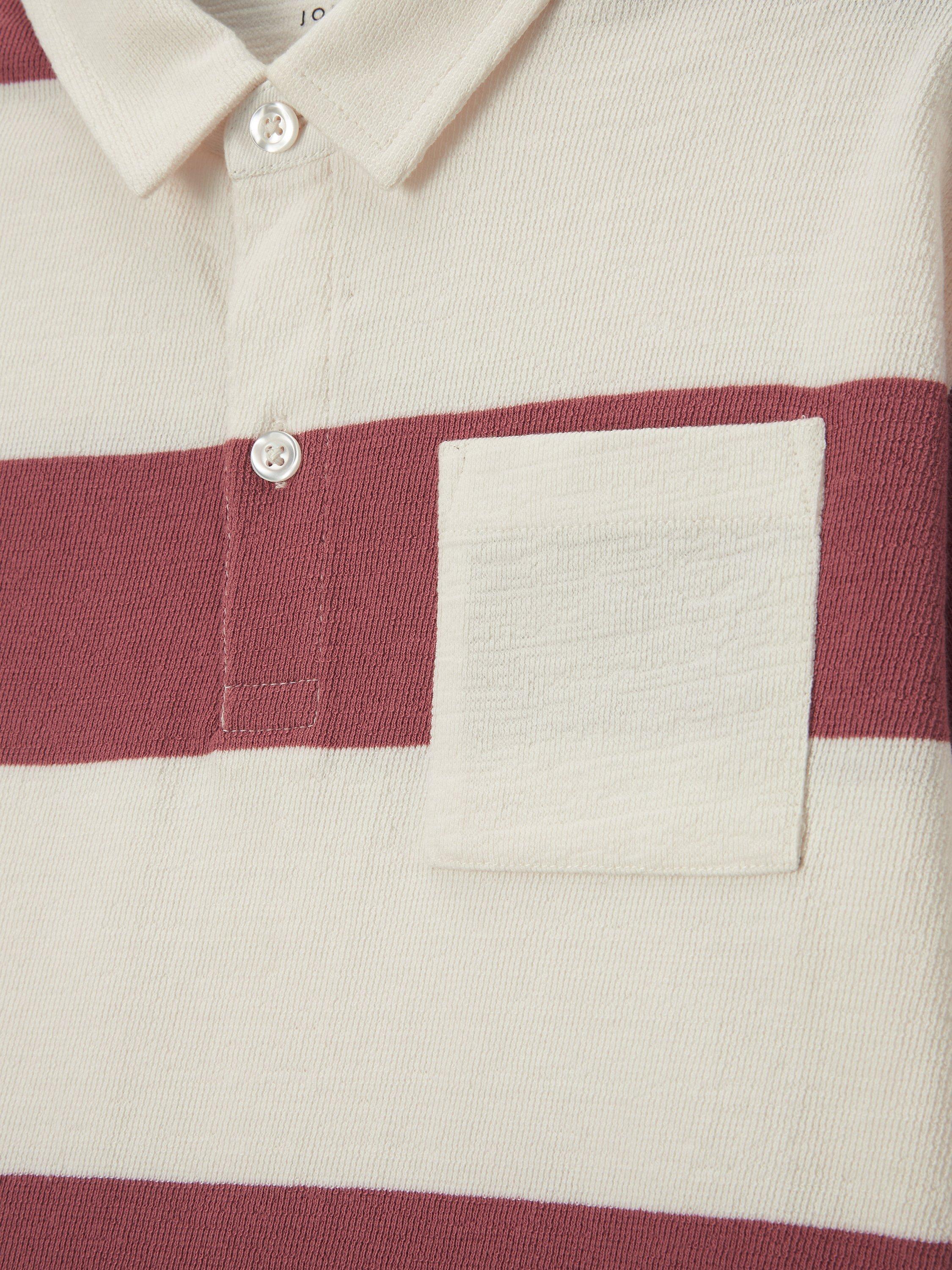 Product image 6 of 7, which shows John Lewis Kids' Block Stripe Pocket Polo Shirt, Red/Multi, 2 years