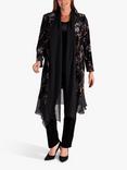 chesca Velvet Devoree Long Coat with Chiffon Trim, Black/Multi