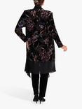 chesca Velvet Devoree Long Coat with Chiffon Trim, Black/Multi