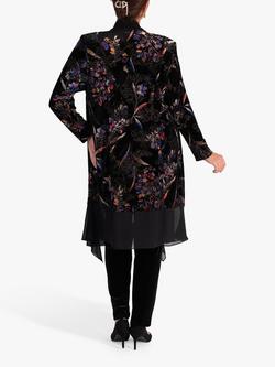 chesca Velvet Devoree Long Coat with Chiffon Trim, Black/Multi - view 2, Black/Multi