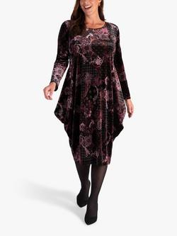 chesca Renaissance Print Velvet Drape Midi Dress, Black/Pink/Claret, Black/Pink/Claret